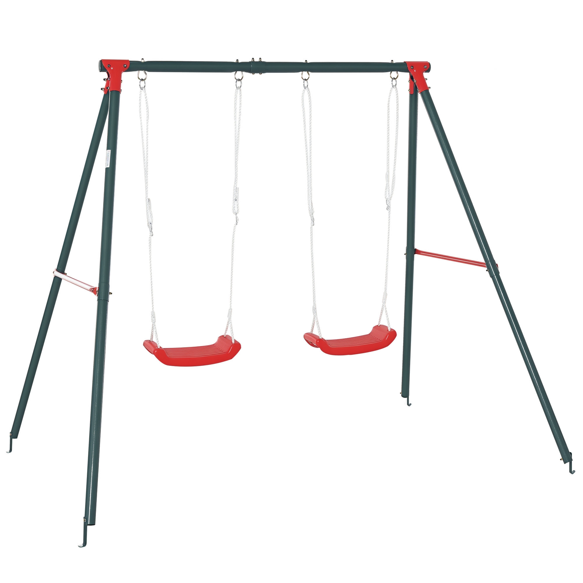 Outsunny Leagan Dublu pentru Copii +3 Ani cu Suport de Metal Joc Leagan Infantil Corzi Reglabile Exterior Greutate Max. 40kg 239x156x180 cm Verde Rosu | Aosom Romania