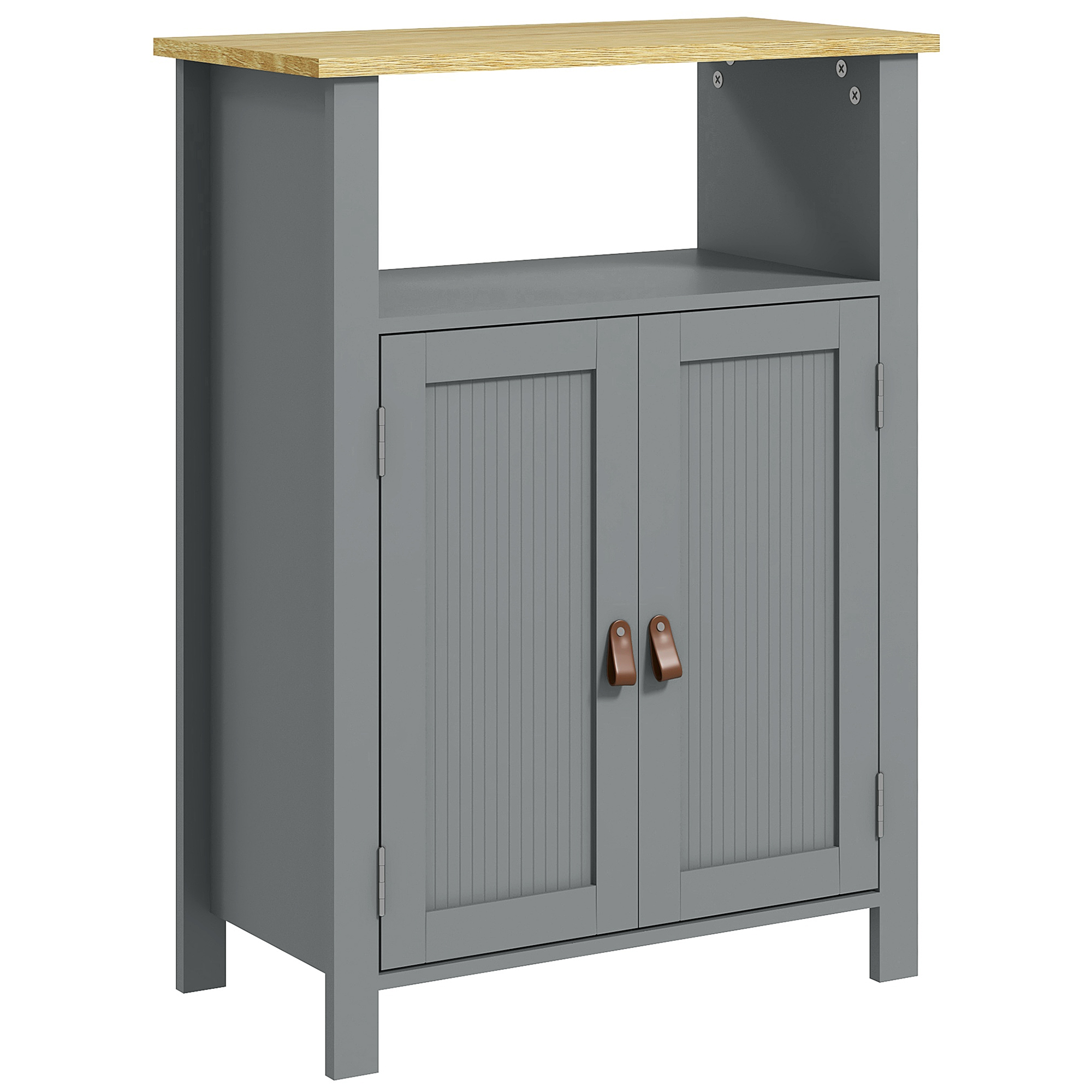 kleankin Mobilier de baie scund multi-rangements mare nișă placard dublu uși gri și natural | Aosom Romania