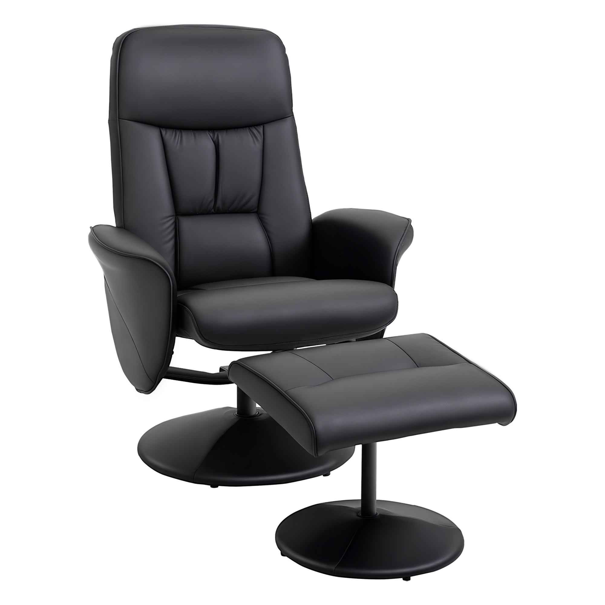 HOMCOM Fotoliu relaxant cu suport pentru picioare fotoliu de relaxare relaxant pivotant 360° și spătar înclinabil pentru TV suportând până la 120 kg material sintetic metal negru | Aosom Romania