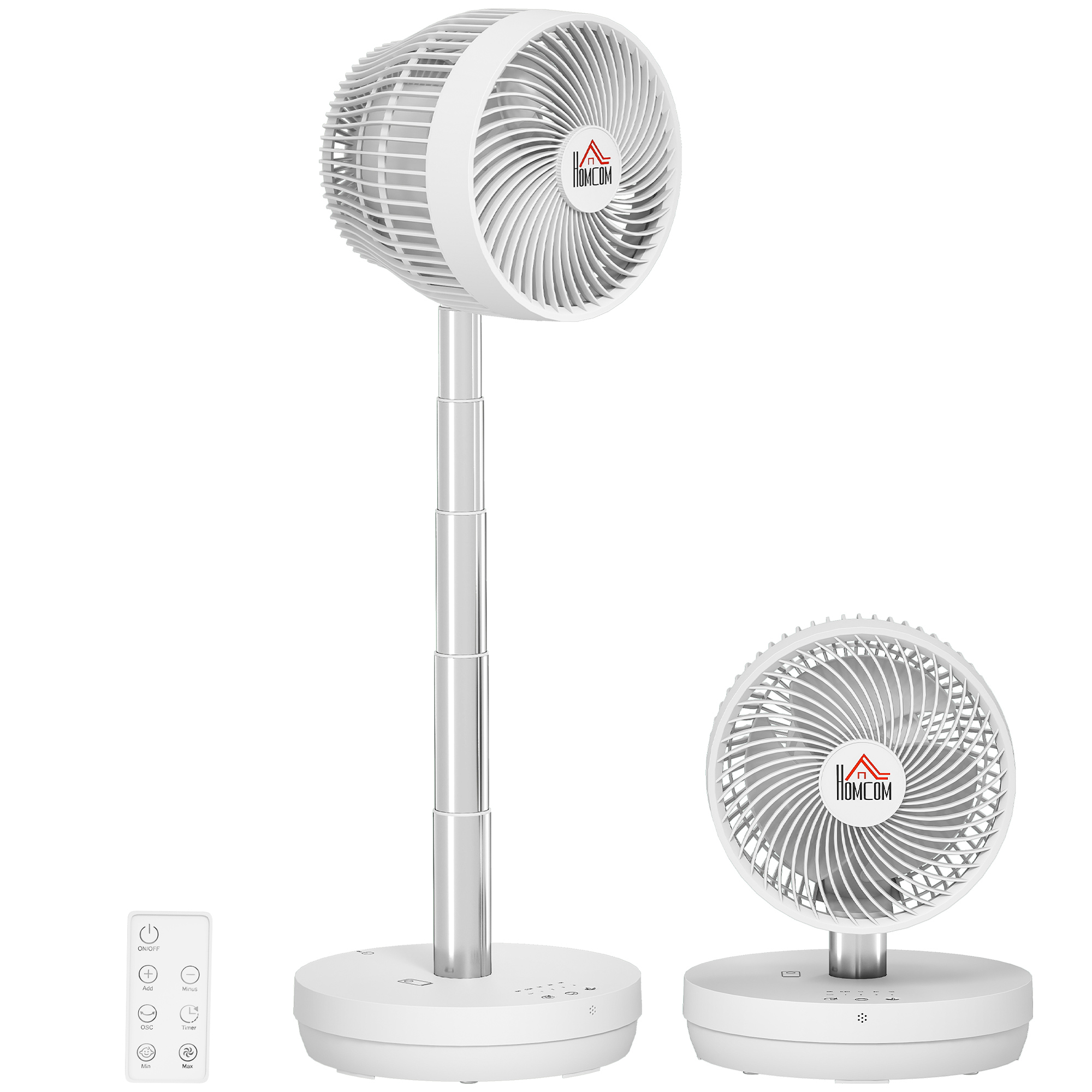 HOMCOM Ventilator de birou cu telecomandă și baterie reincarcabilă, alimentat prin USB, inclinație și înălțime reglabile, alb | Aosom Romania