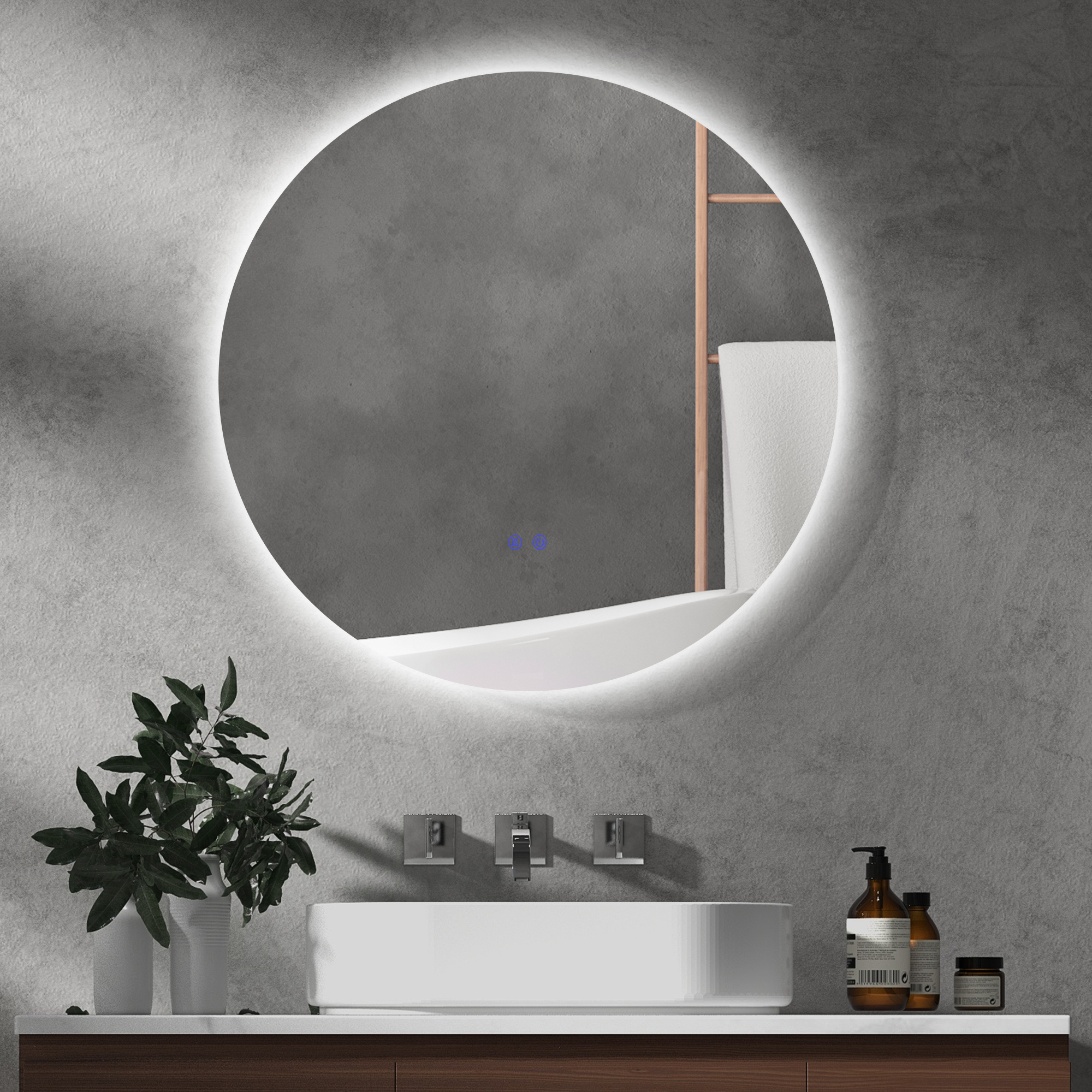 Kleankin Badspiegel mit Beleuchtung Ø70 cm, Wandspiegel mit 3 Lichtfarben, günstig online kaufen
