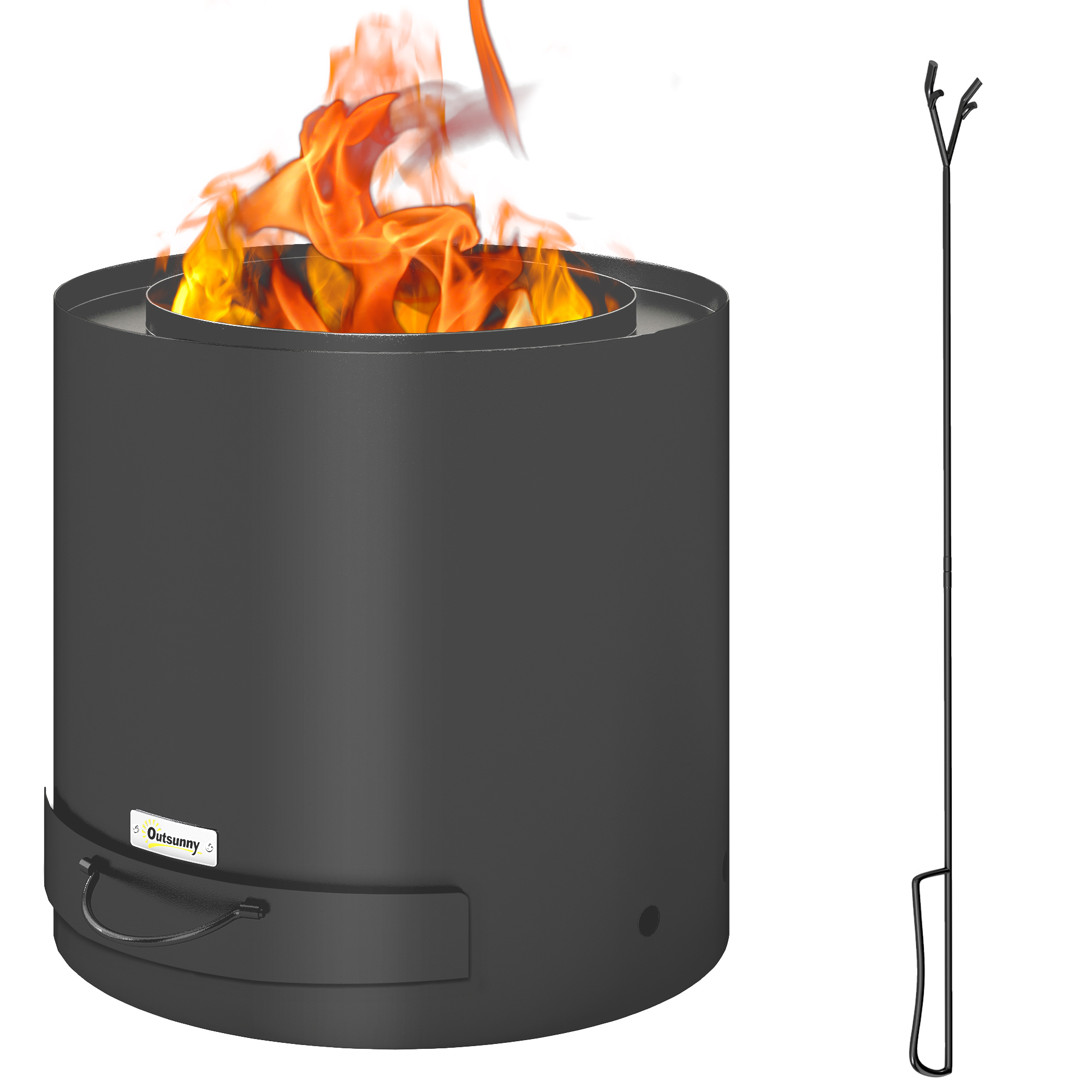 Outsunny Brasero exterior Ø 45 cm cu sertar pentru cenușă și căldăraș, încălzire cu cărbune pentru grădină, curte de camping, oțel negru | Aosom Romania