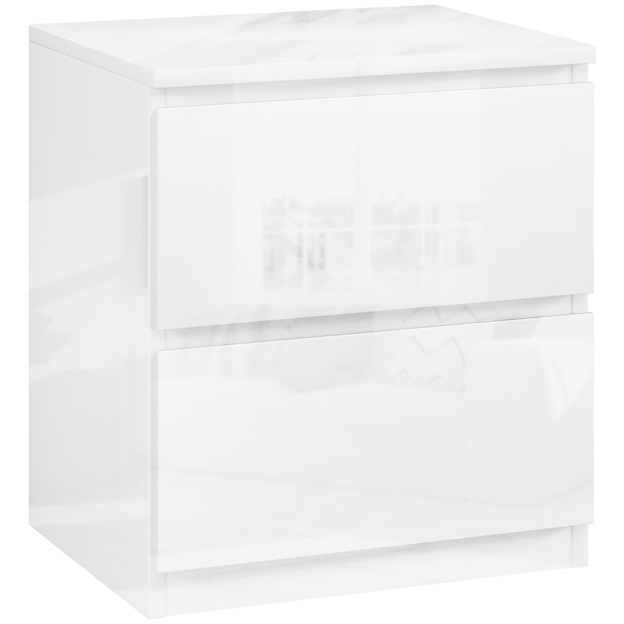 HOMCOM Măsuță de Noapte cu 2 Sertare Măsuță de Noapte pentru Dormitor Sufragerie 40x34x45 cm Alb Lucios | Aosom Romania
