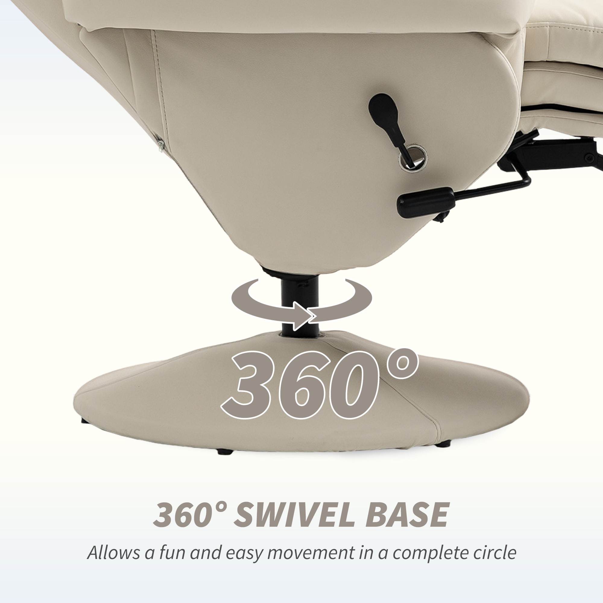 HOMCOM Manual Recliner Chair with Footrest, Upholstered Reclining Armchair with Adjustable Backrest and Cup Holder, PU Leather Swivel Chair for Living Room, Bedroom, Cream White 6