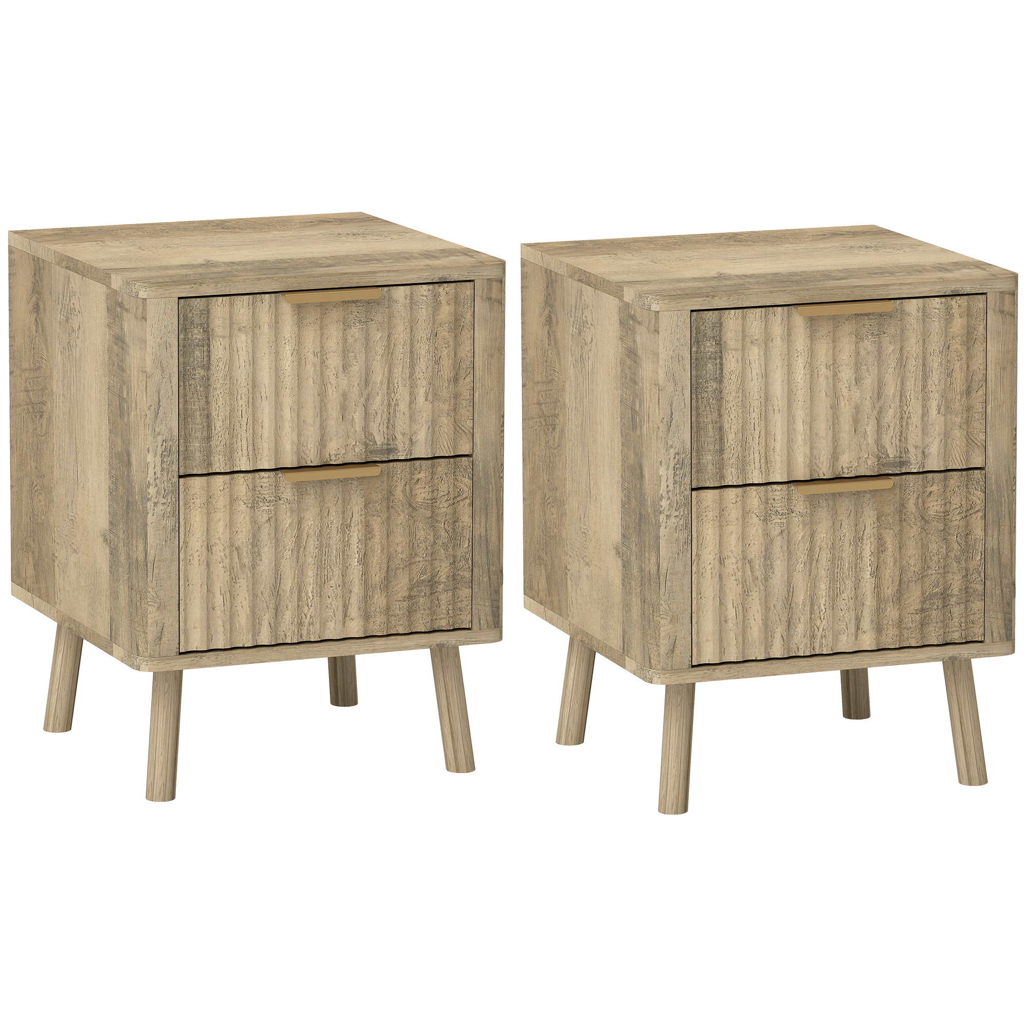 HOMCOM Lot de 2 noptiere cu 2 sertare canelate pentru cameră de dormit, sufragerie, 40 x 40 x 53 cm, stejar | Aosom Romania