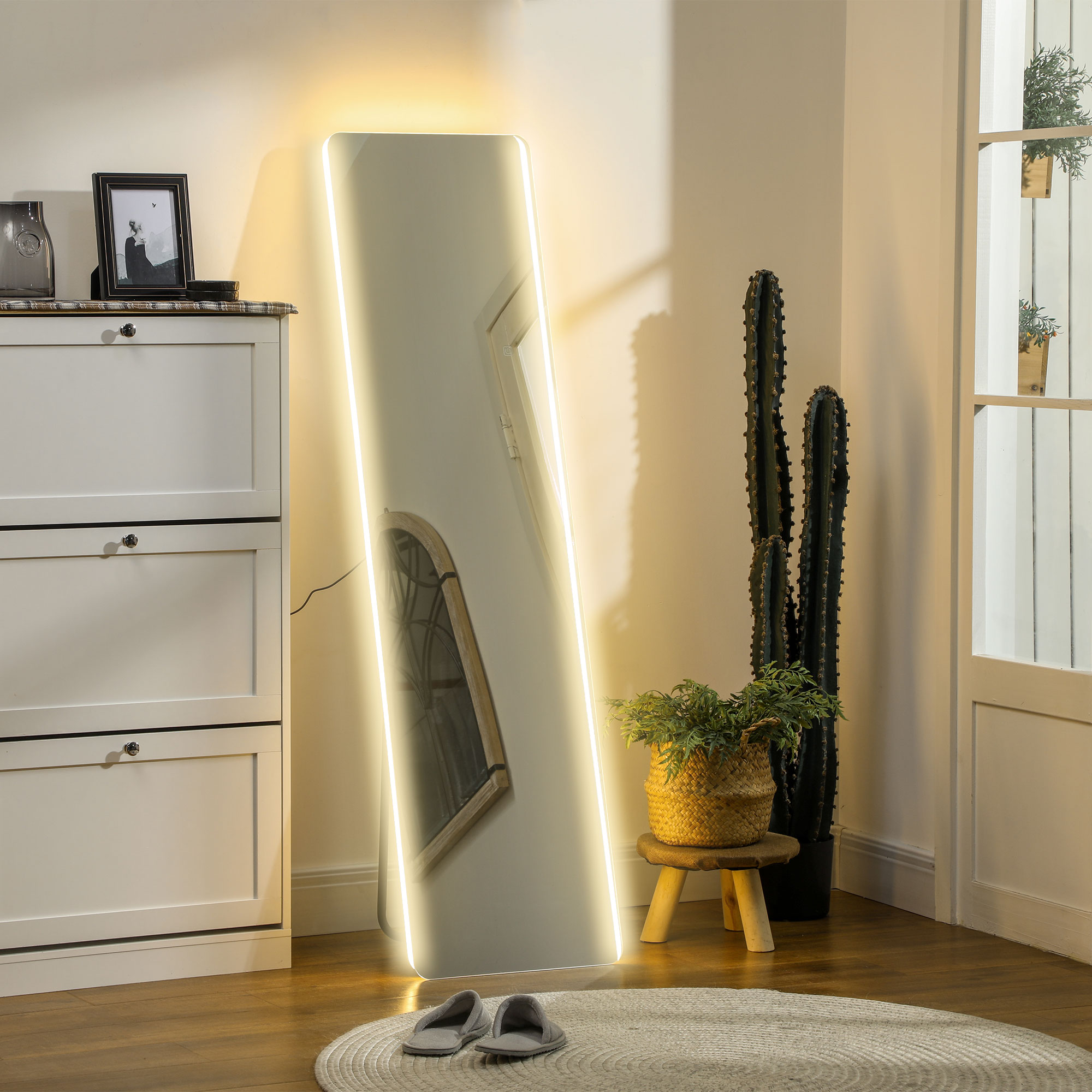 HOMCOM Oglindă întreagă cu LED-uri, control tactil, reglabil, fără ramă, 40 x 150 cm | Aosom Romania