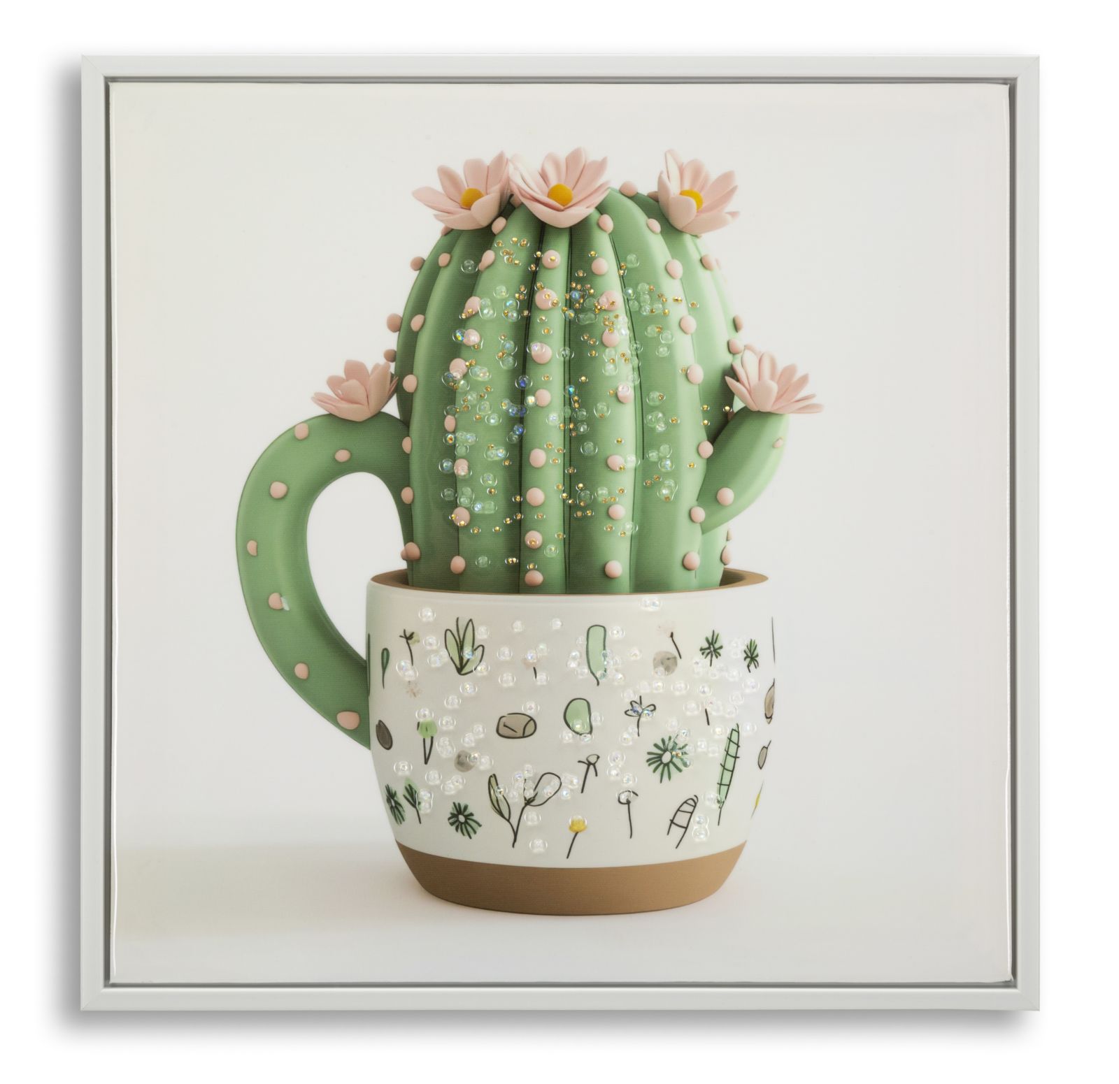 Mauro Ferretti Tablou Imprimat Pe Pânză Lacuită, Cu Ramă, Model «Borcan Cu Cactus», Orientare Orizontală, Dimensiuni 40 X 2,8 X 40 Cm | Aosom Romania