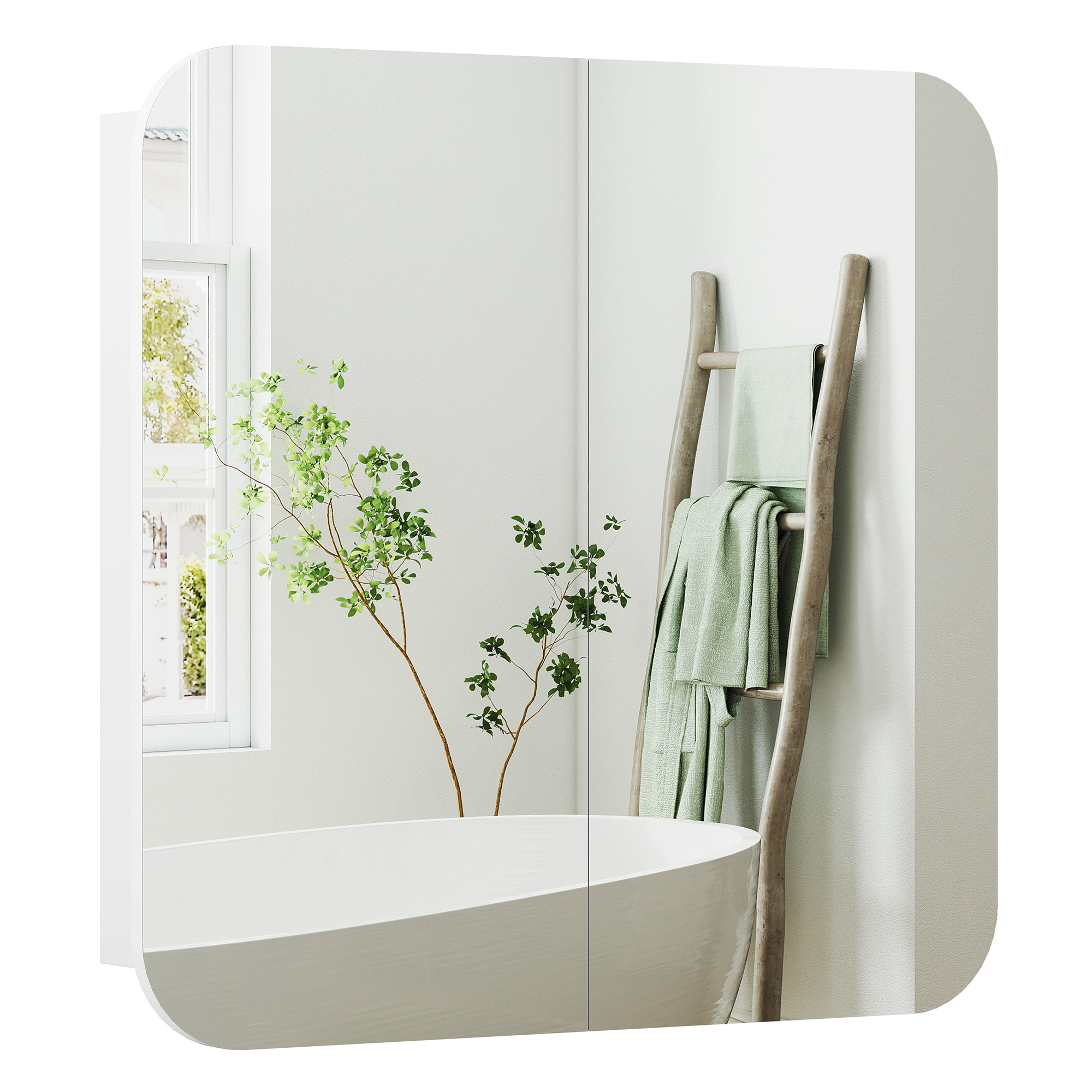 HOMCOM Dulap de perete pentru baie cu oglindă arcuită mobilier pentru baie rafturi reglabile uși oglindă 68 x 13 x 66 cm alb | Aosom Romania