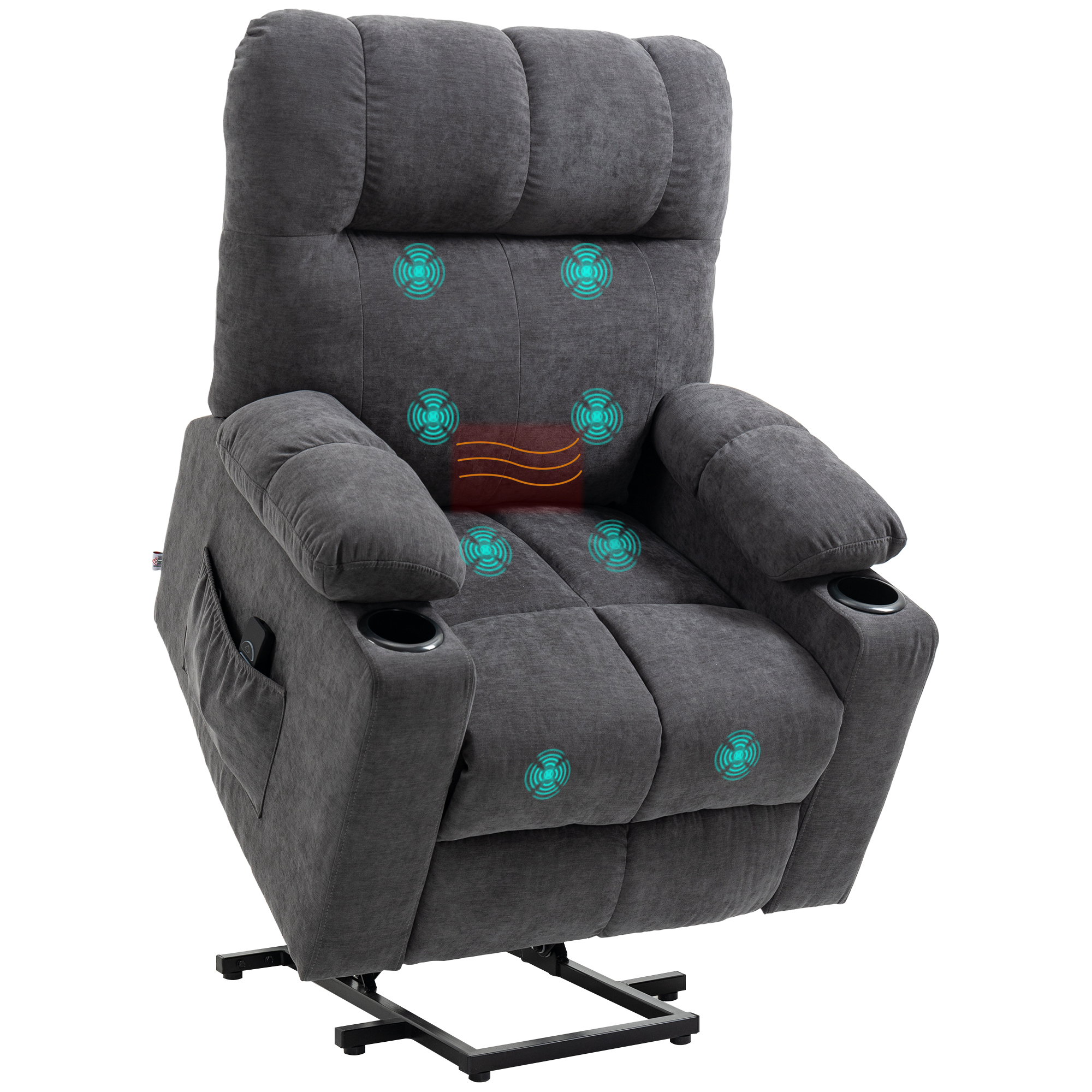 HOMCOM Fotoliu pentru seniori cu funcție de ridicare, funcție de culcare, inclusiv telecomandă, 144 cm x 91 cm x 88 cm, Gri închis | Aosom Romania