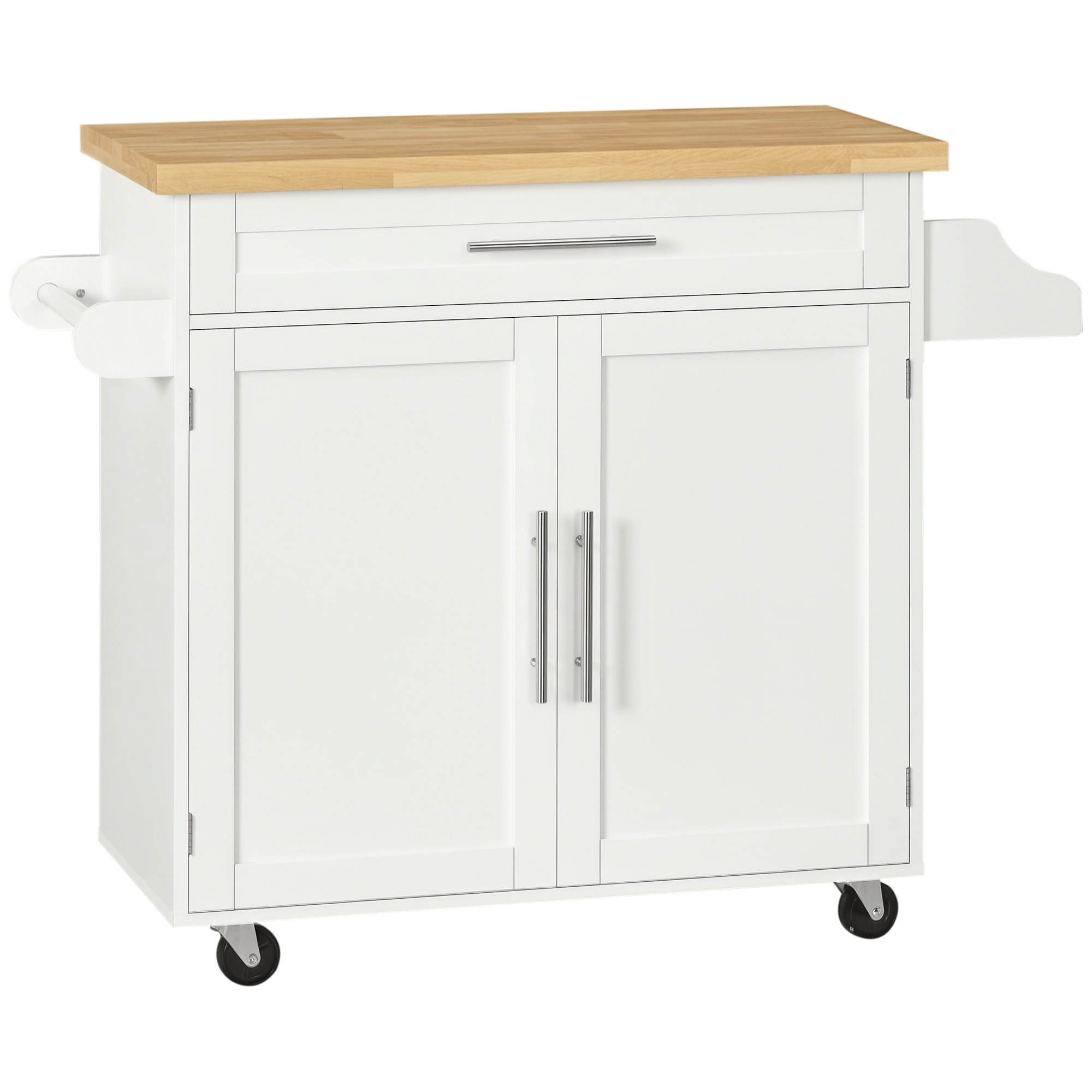 HOMCOM Cărucior de bucătărie Servie, Insulă de bucătărie, 1 Suport pentru condimente, 1 Suport pentru prosoape, 109 cm x 40 cm x 89 cm, Alb | Aosom Romania