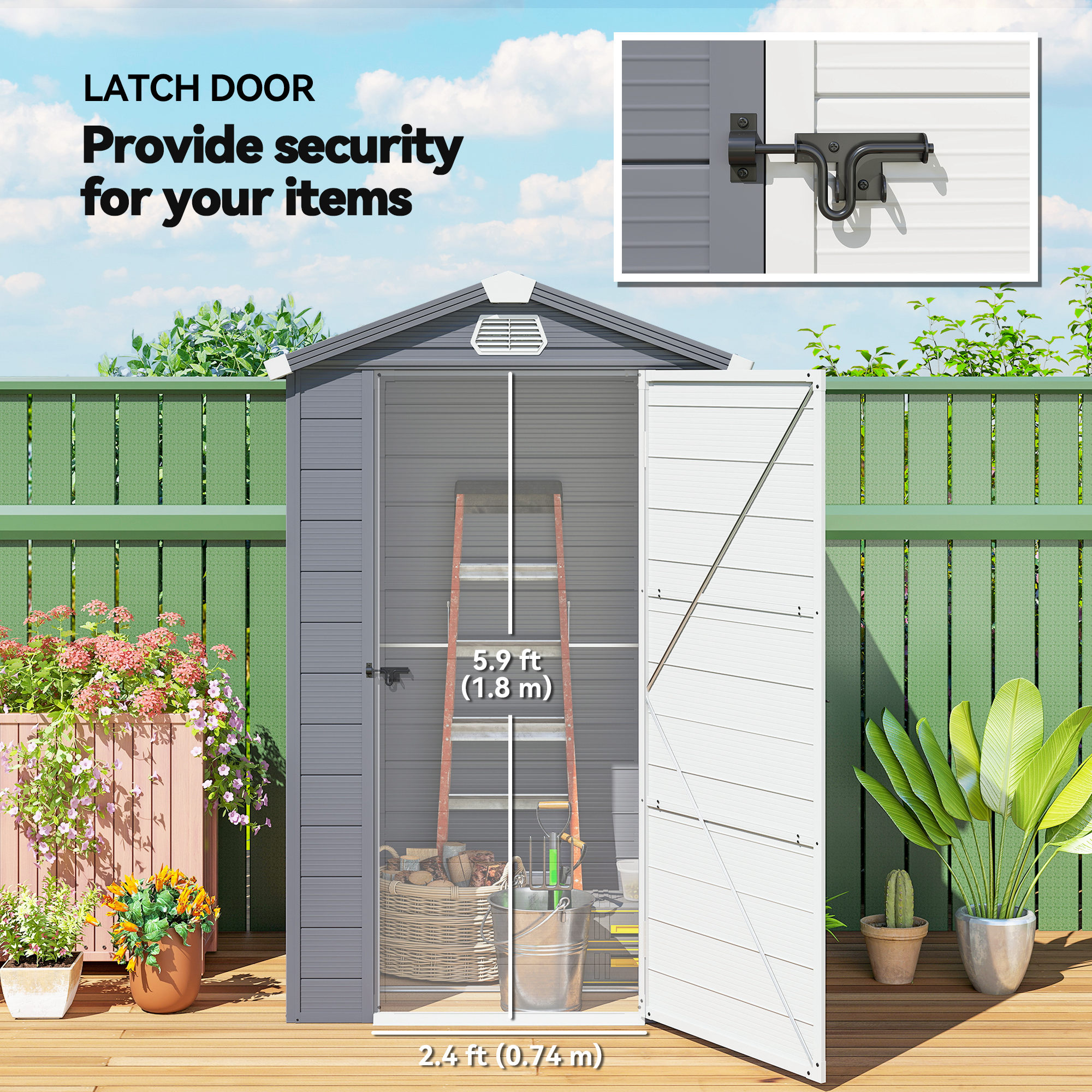 Outsunny 4.4ft x 3.3ft size Aluminium Frame and Plastic Wall Shed, with Foundation Grey 8