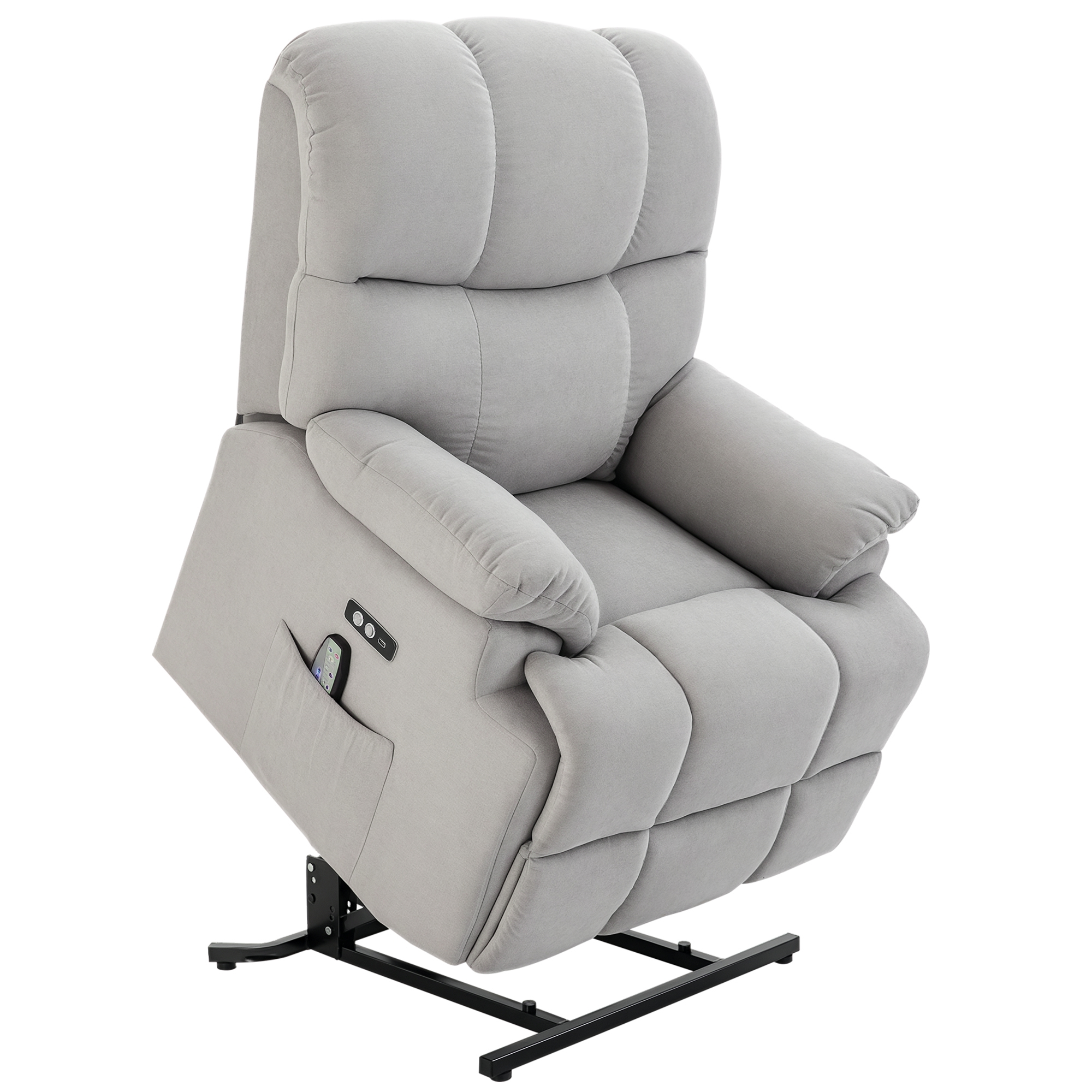 HOMCOM Scaun cu Ajutor pentru Ridicare, Scaun de Masaj, Fotoliu Relaxant cu Port USB, Scaun TV cu Telecomandă, Buzunar Lateral, Scaun TV Inclinabil în Aspect de Catifea, Gri | Aosom Romania