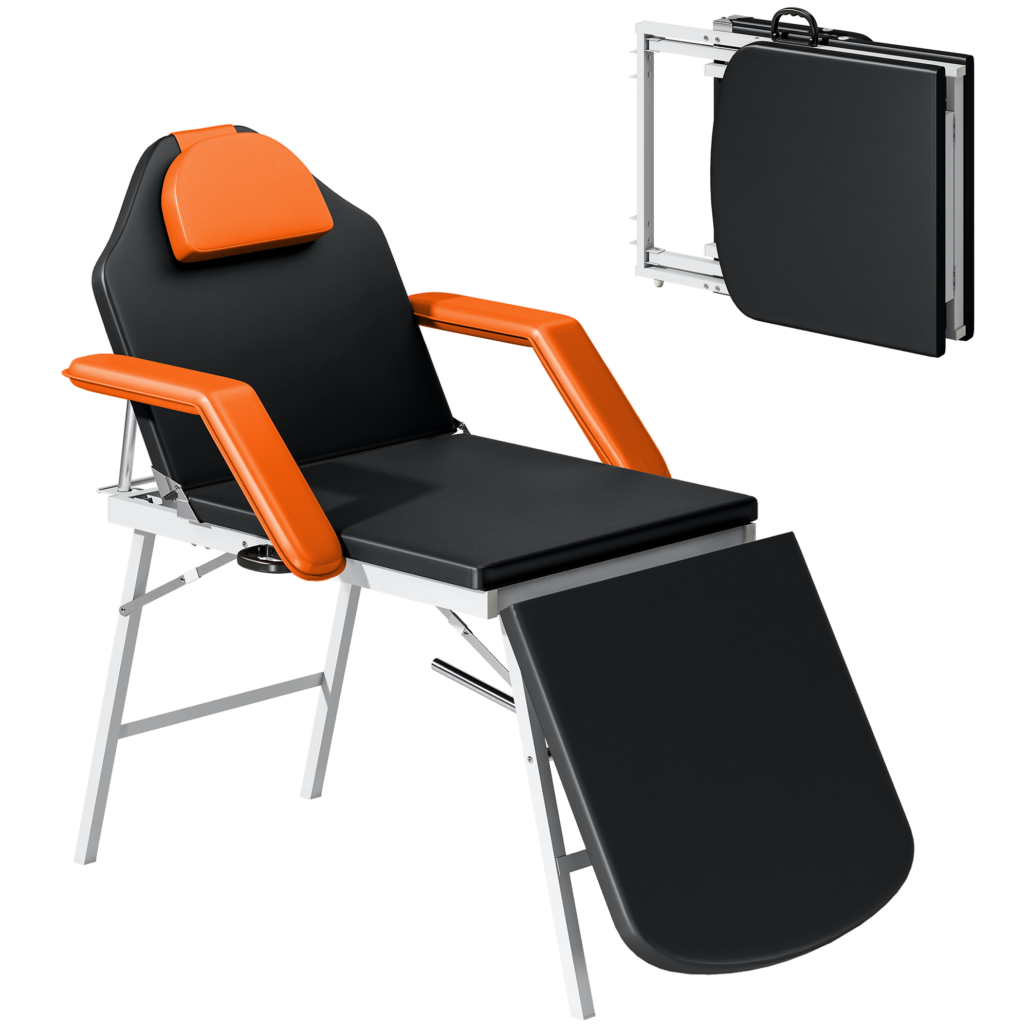 HOMCOM Masa Masaj Pliabilă Portabilă de 3 Zone cu Spătar Reglabil Suport pentru Cap Brațe Detașabile 182x82x68 cm Portocaliu | Aosom Romania