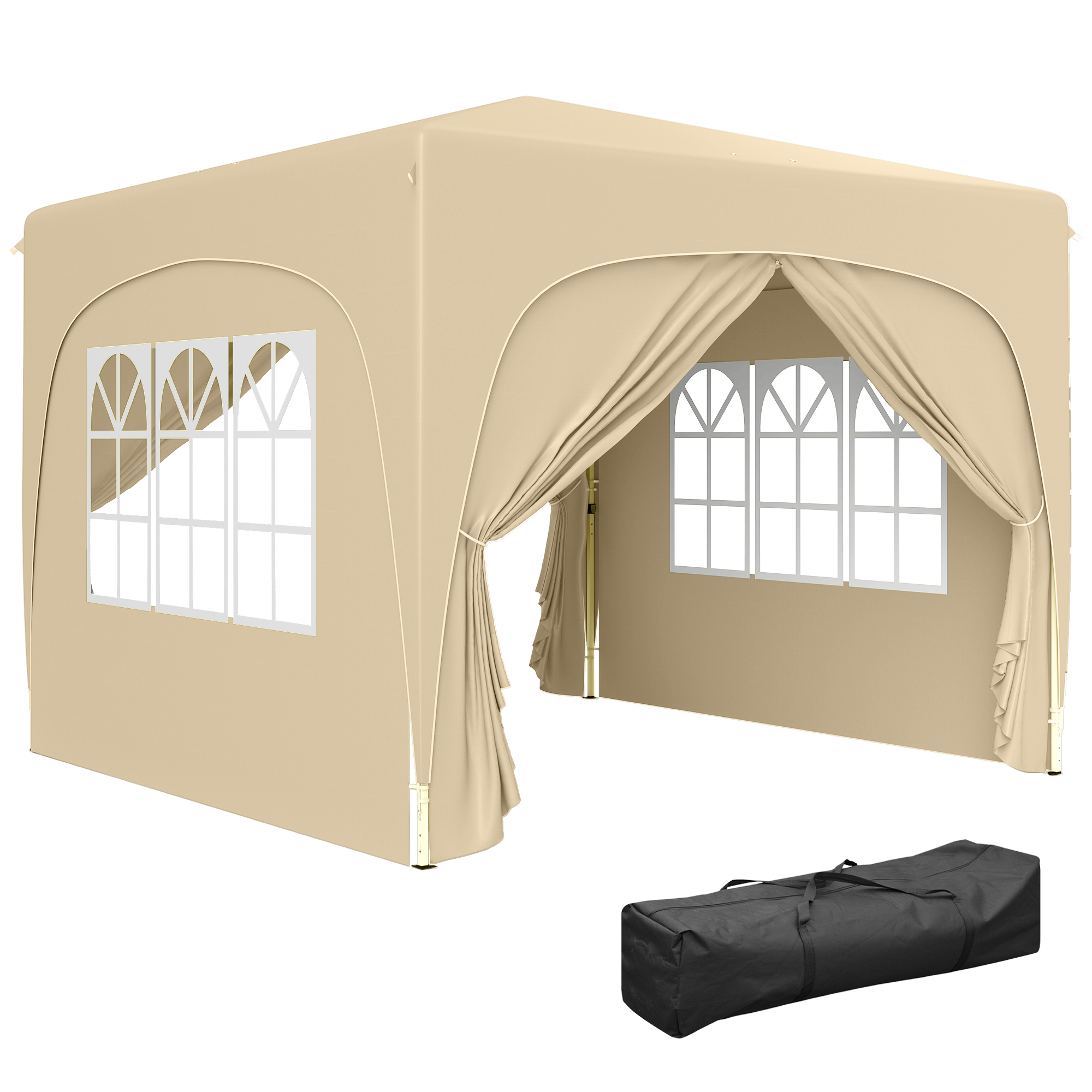 Outsunny Pavilion Barnum Cort pliant pentru recepții 3 x 3 x 2,73 m cu ferestre + Geantă de transport nisip | Aosom Romania