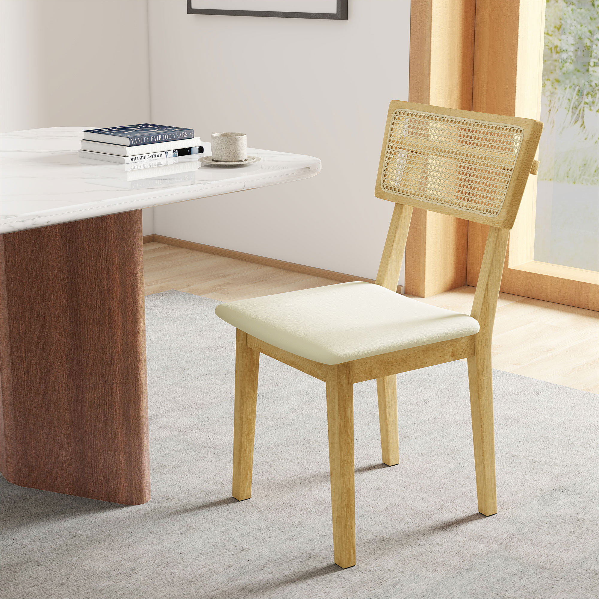 HOMCOM Esszimmerstuhl Küchenstuhl mit Rattan-Rückenlehne, Polsterstuhl mit günstig online kaufen