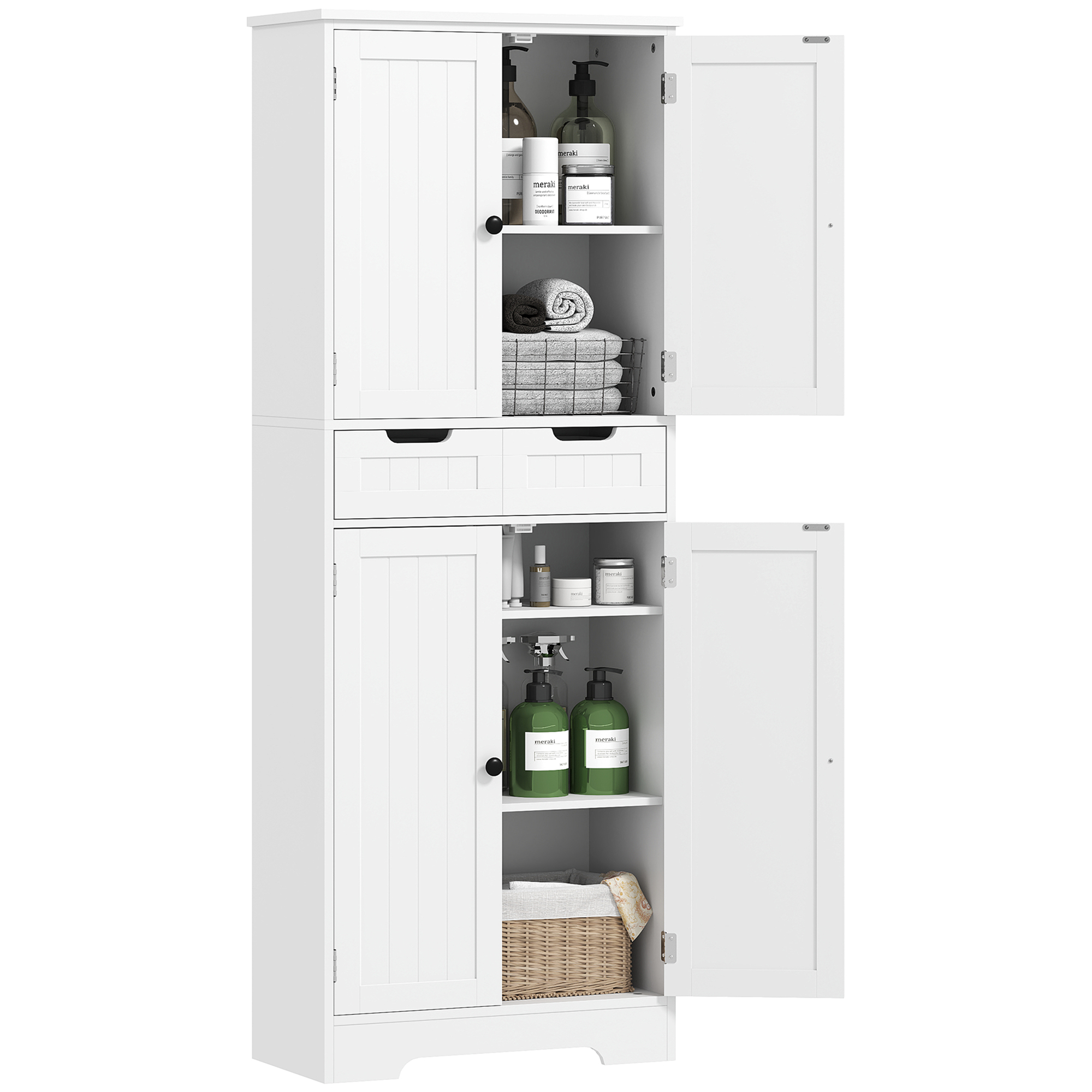 HOMCOM Mobilier de baie cu sertar, dulap cu uși, raft reglabil, 60 x 30 x 160 cm, alb | Aosom Romania