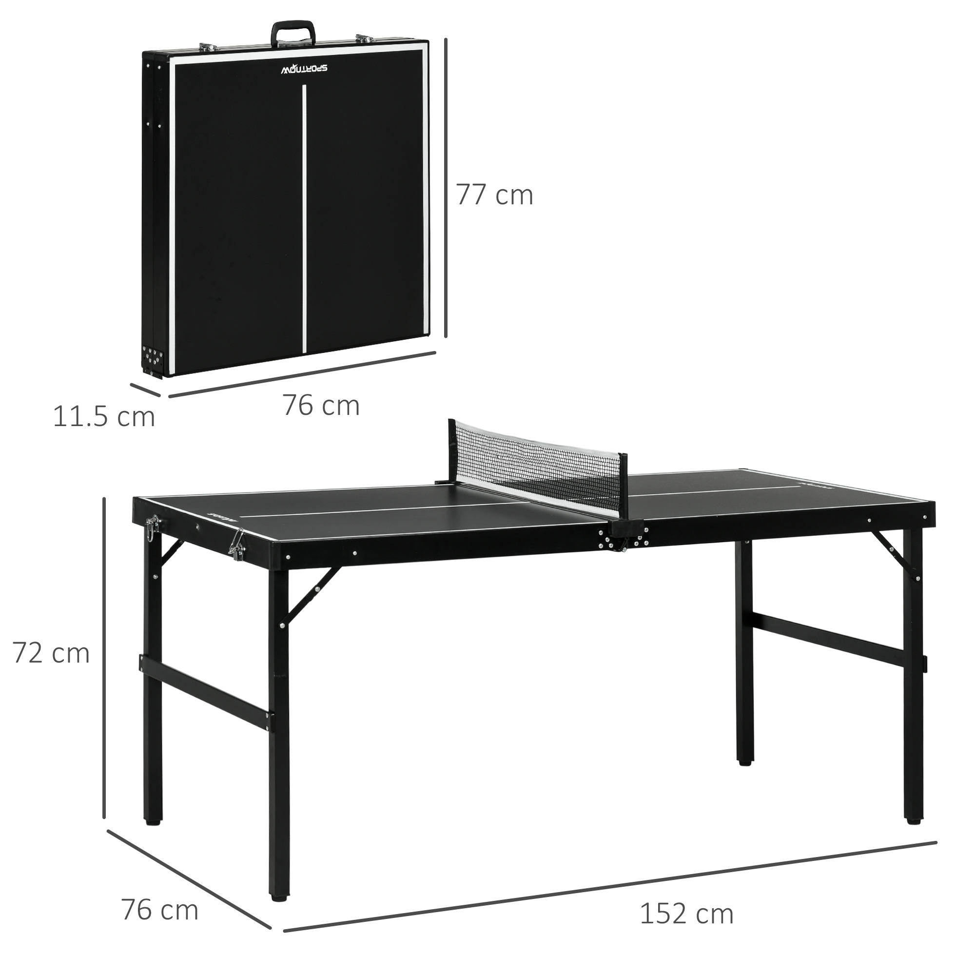 SPORTNOW 5ft Mini Table Tennis Table, Folding Ping Pong Table with Net and Aluminium Frame, Portable Ping Pong Game Set for Indoor Outdoor Use, Black 3