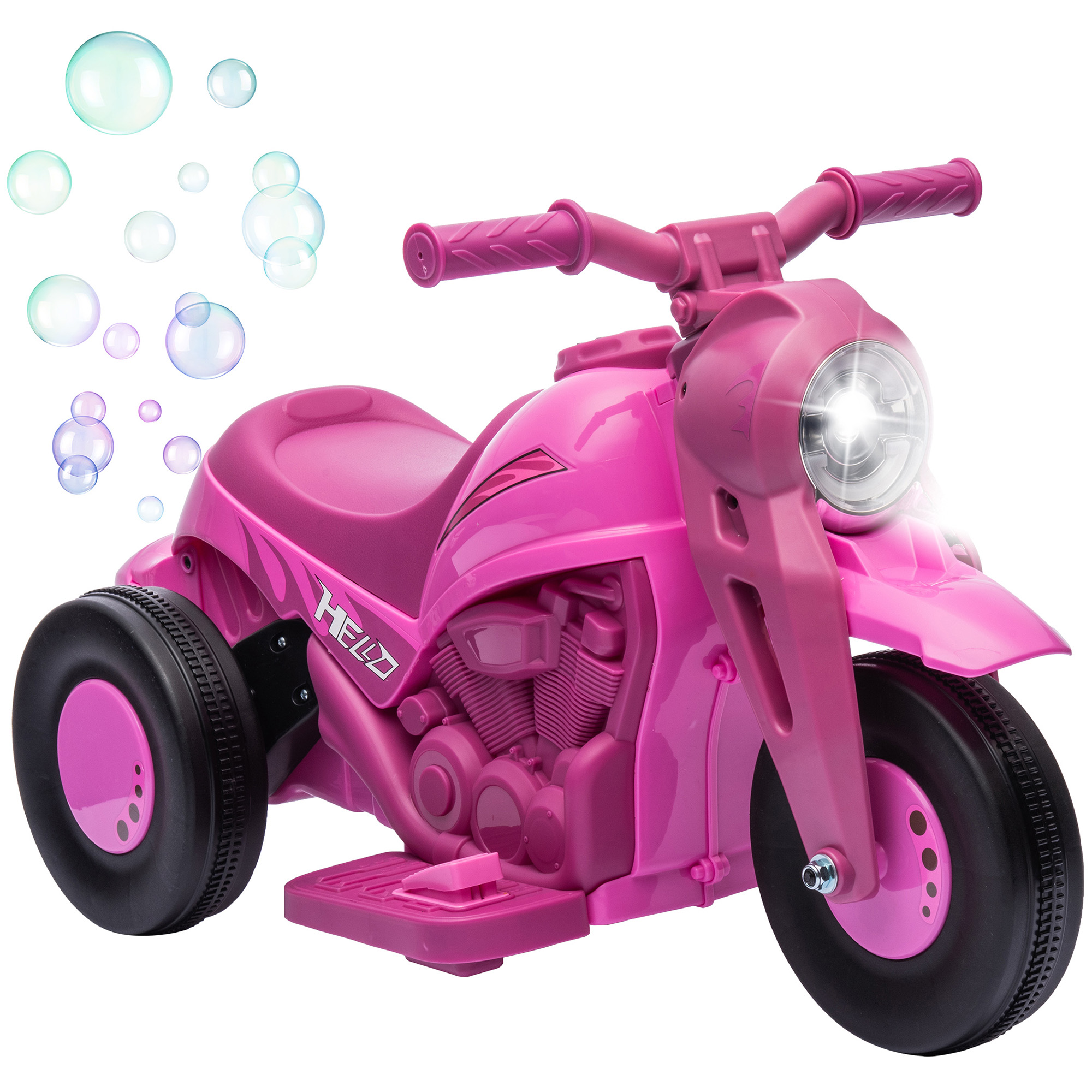 AIYAPLAY Moto electrică copii 2-5 ani, 3 roți, 6 V, 3 km/h, cu funcție de bule, efecte luminoase și sonore, roz | Aosom Romania