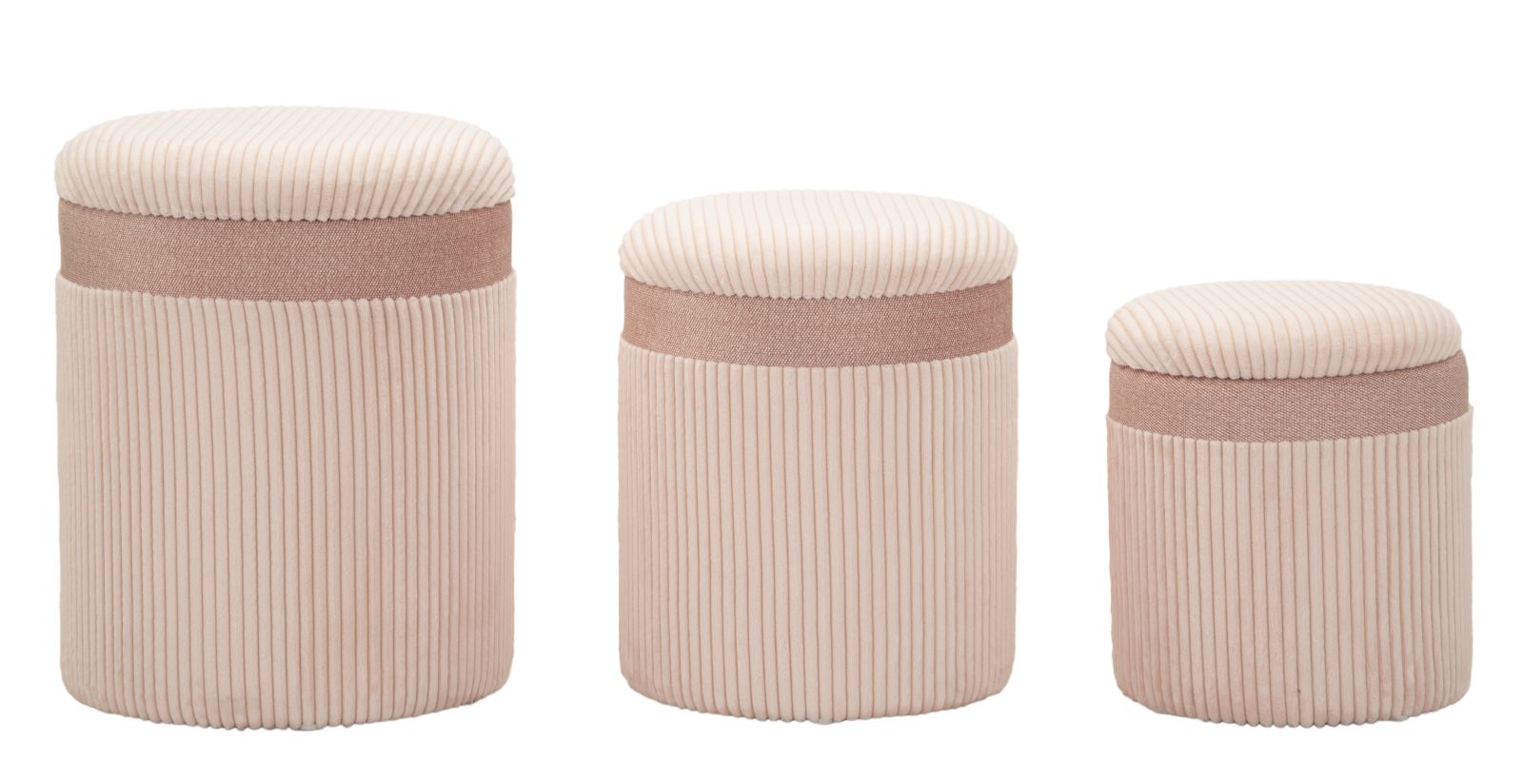 Mauro Ferretti Set De 3 Pufuri Cu Spatiu De Depozitare, Roz, Cm Ø 40,5X49,5-35X42-31X36 | Aosom Romania