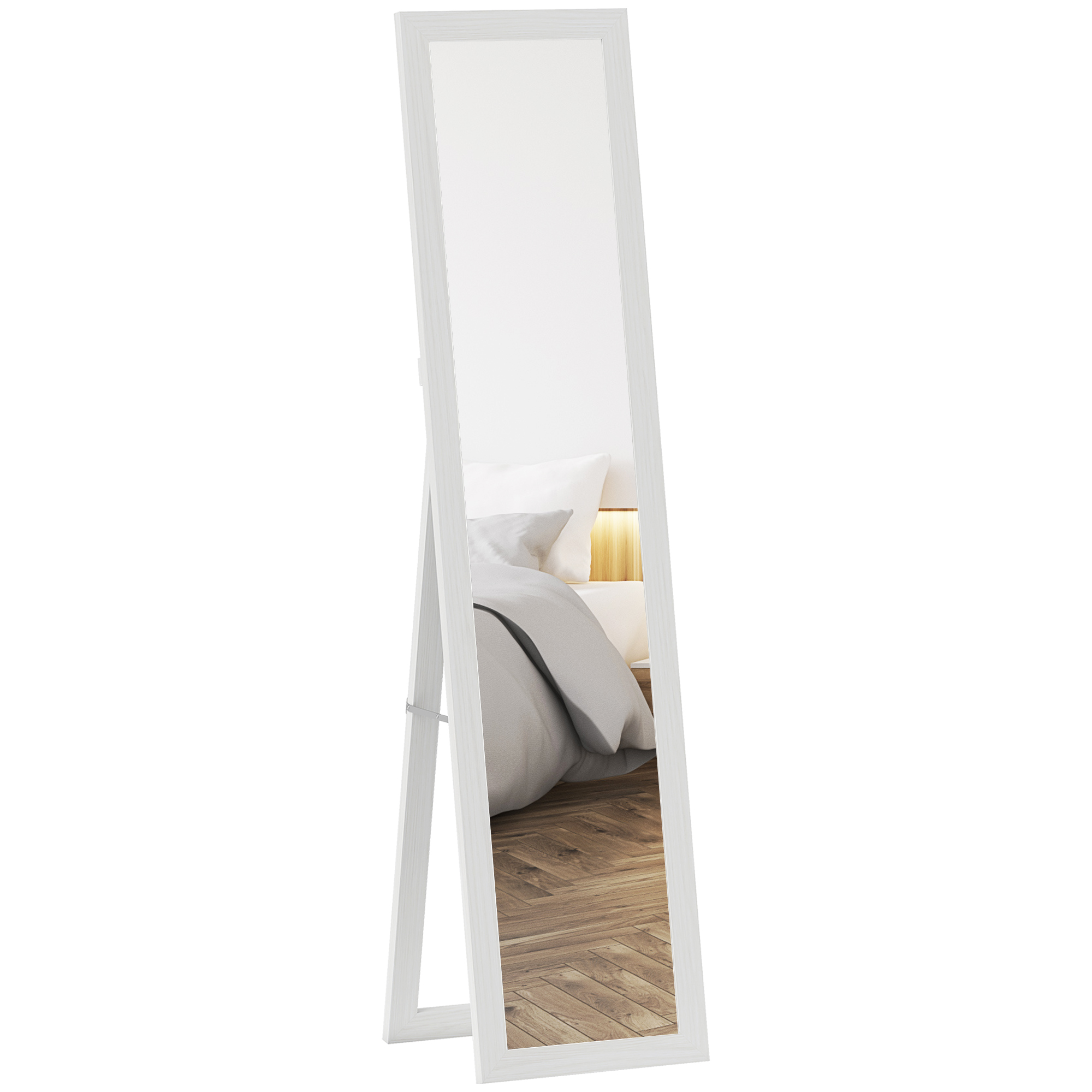 HOMCOM Oglindă pe suport, de perete sau așezat, rectangulară cu cadru din lemn pentru salon camera de dormit, 37 x 155 cm alb | Aosom Romania