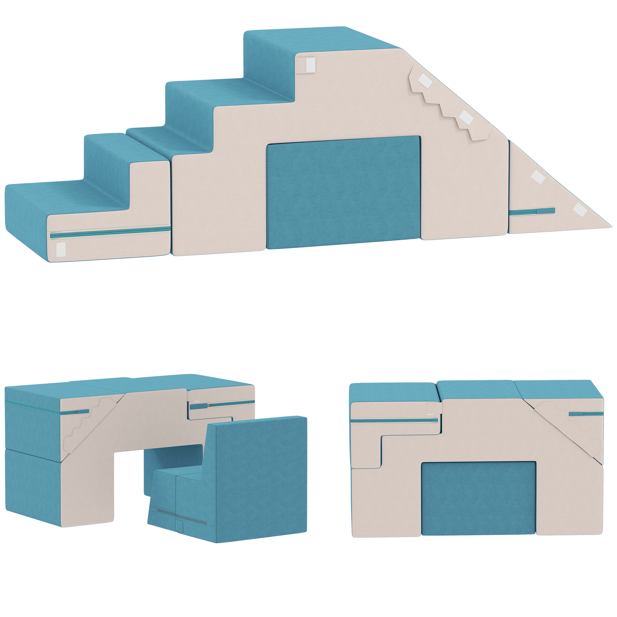 AIYAPLAY Set de 2 blocuri moi de jucării pentru copii mici, piele artificială, spumă, pentru cățărat, construit, joacă, Bej+Albastru | Aosom Romania