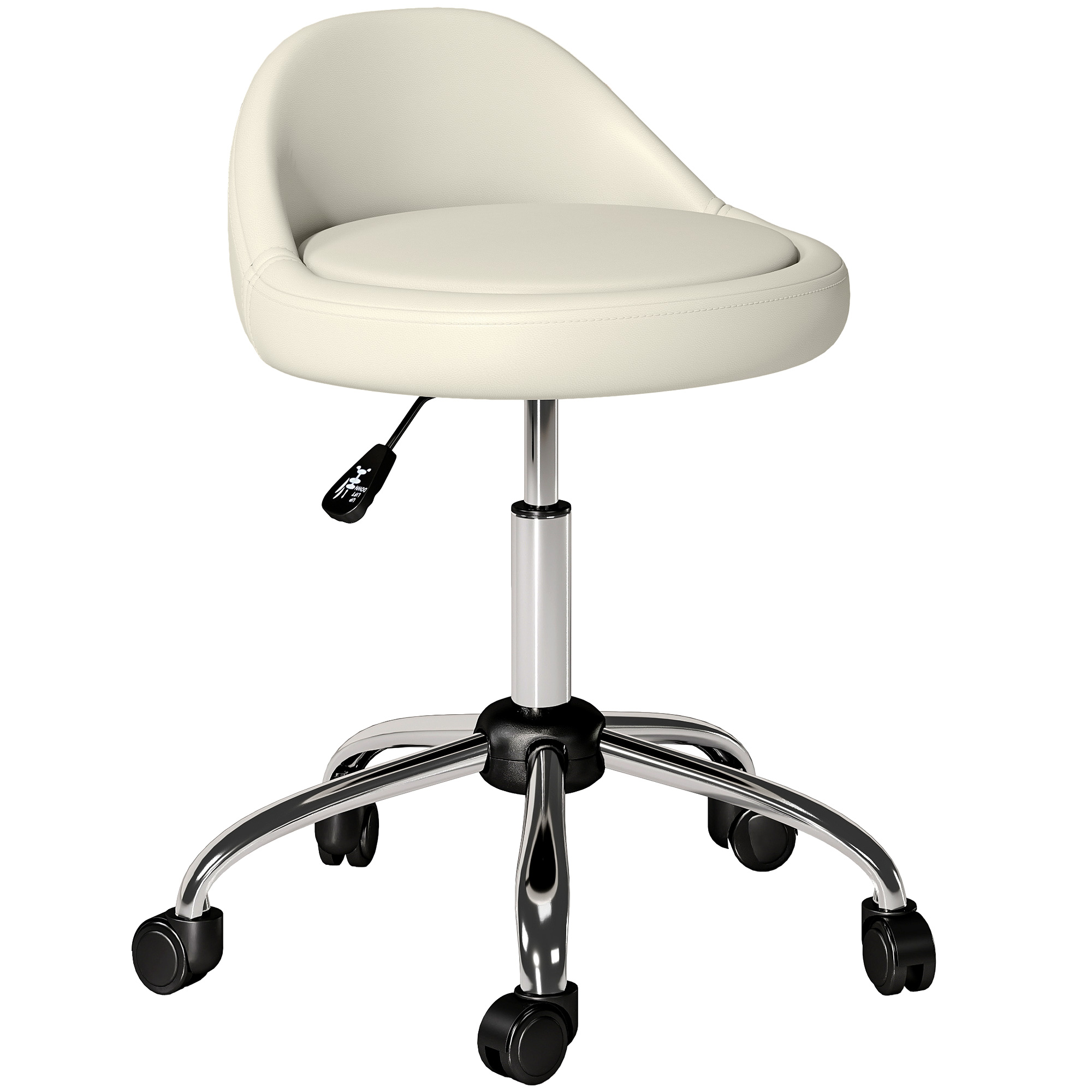 HOMCOM Taburet de lucru rotativ cu role, reglabil pe înălțime, 50 cm x 50 cm x 83 cm, Alb | Aosom Romania