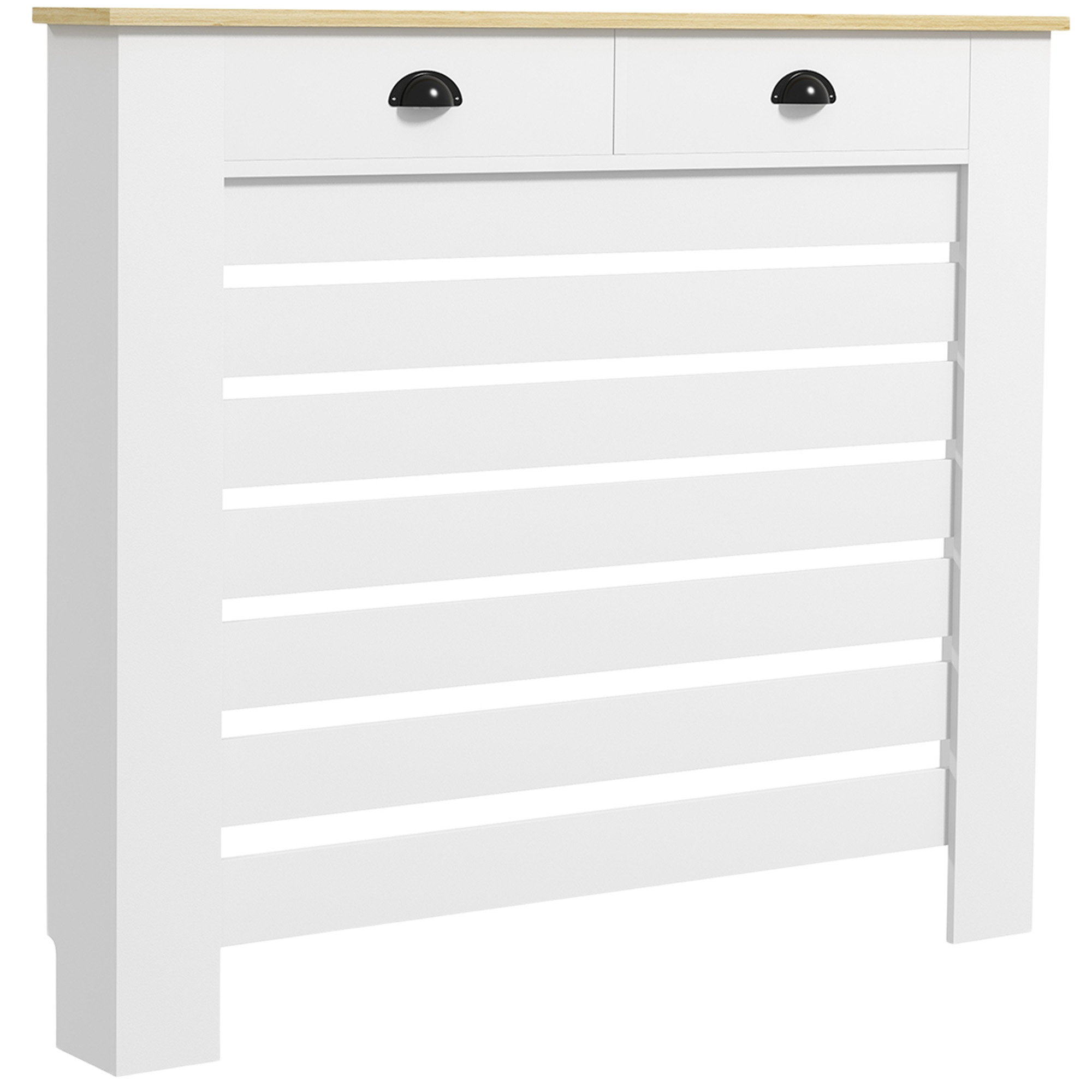 HOMCOM Cubre Radiadores de MDF con 2 Cajones Cubierta para Radiador para Salón Dormitorio Pasillo 111x19x95,5 cm Blanco