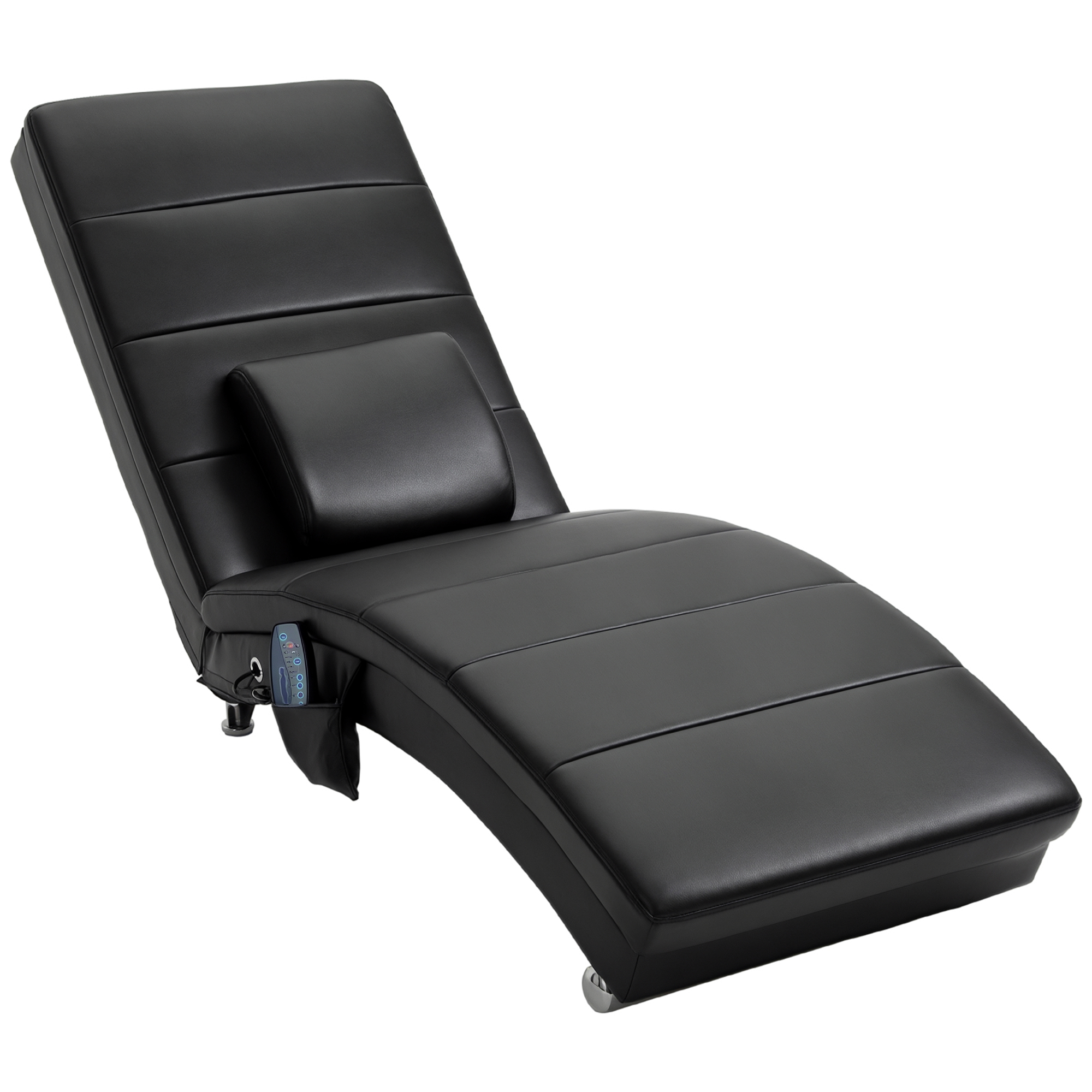 HOMCOM Relaxliege cu funcție de masaj, fotoliu de lounge ergonomic cu spătar înalt, cu funcție de masaj și pernă cu design Zero-G, fotoliu de lounge din piele ecologică, metal, spumă, negru, 58 x 163 x 87 cm | Aosom Romania
