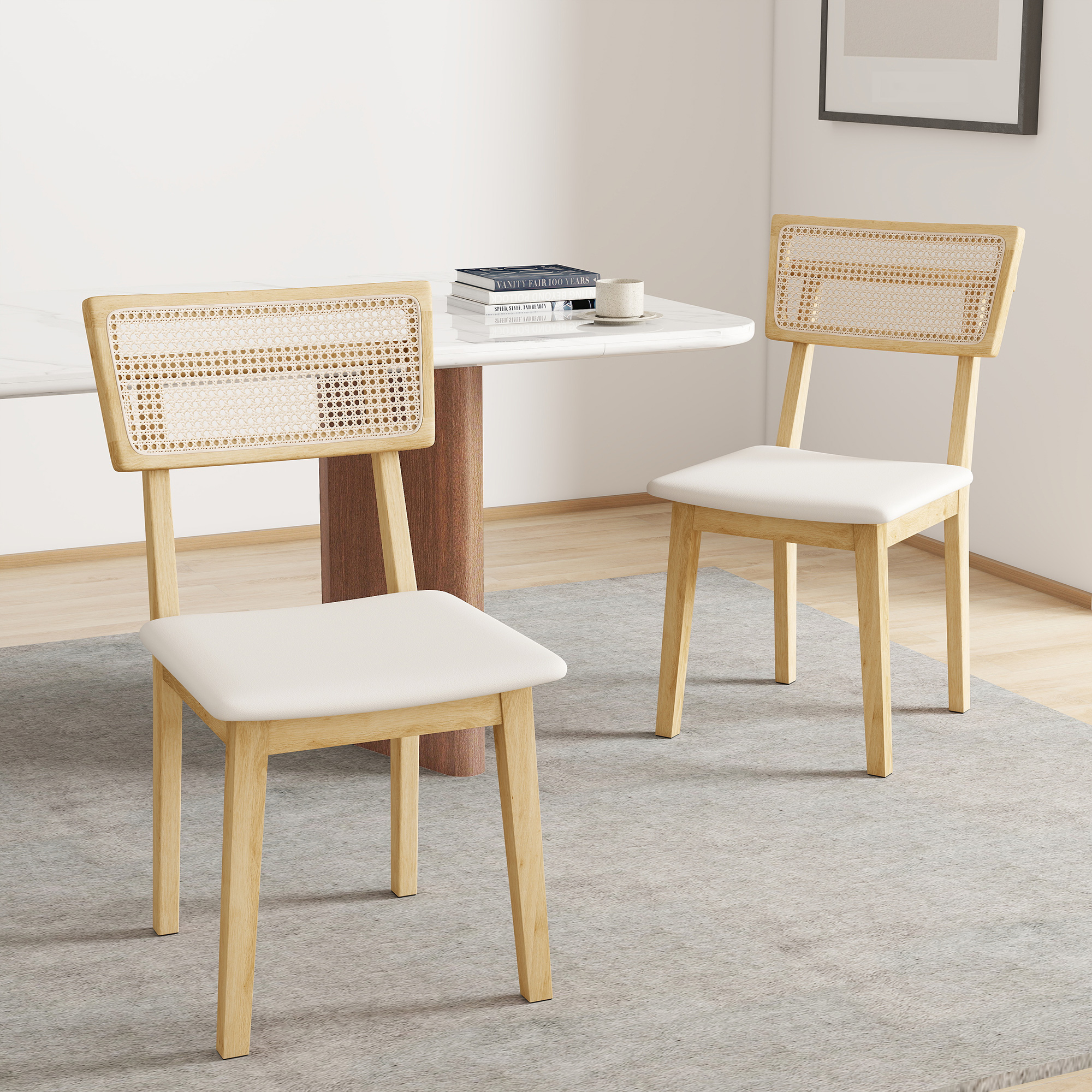 HOMCOM Set aus 2 Esszimmerstühlen, moderne Küchenstühle mit Rattan-Rückenle günstig online kaufen