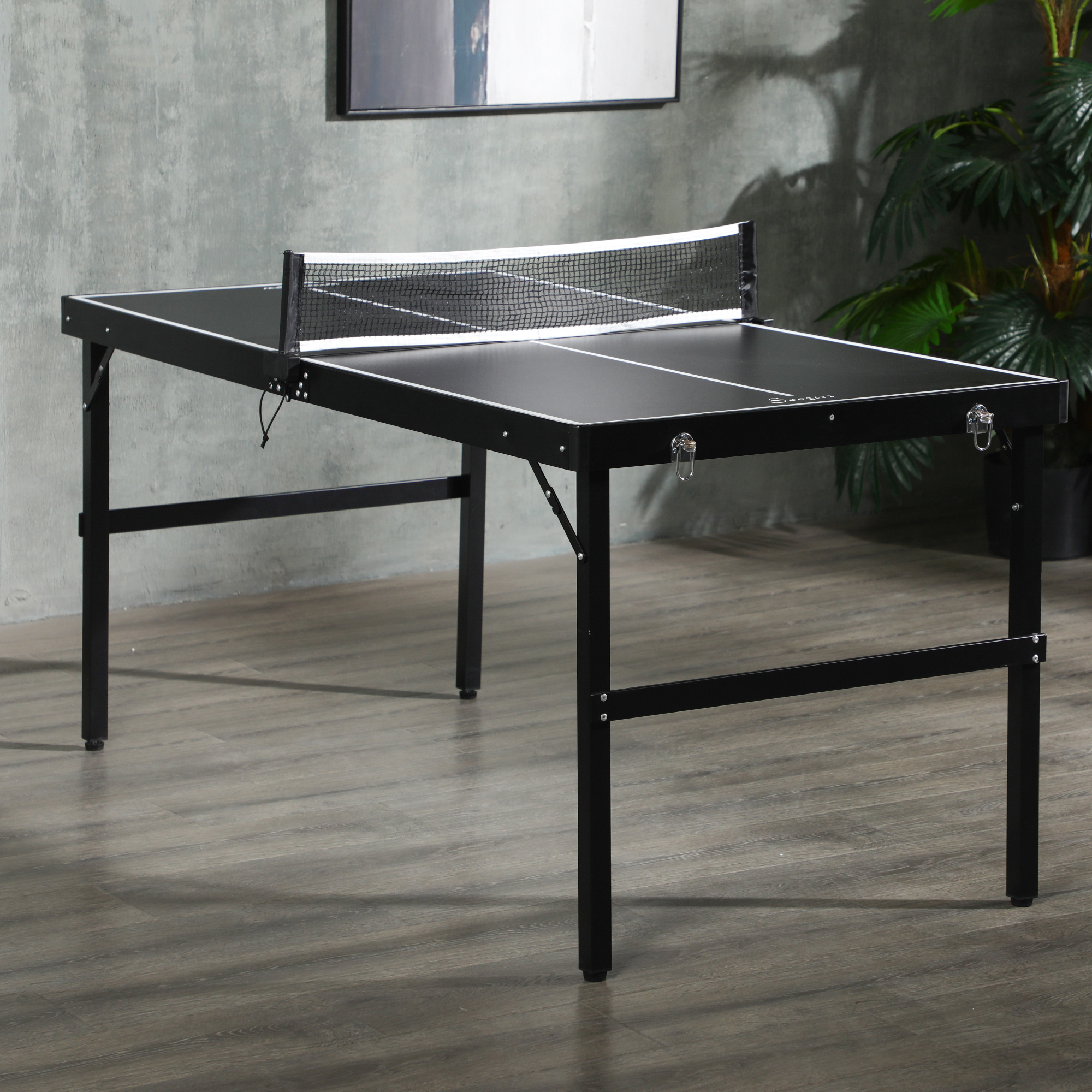 SPORTNOW 5ft Mini Table Tennis Table, Folding Ping Pong Table with Net and Aluminium Frame, Portable Ping Pong Game Set for Indoor Outdoor Use, Black 2