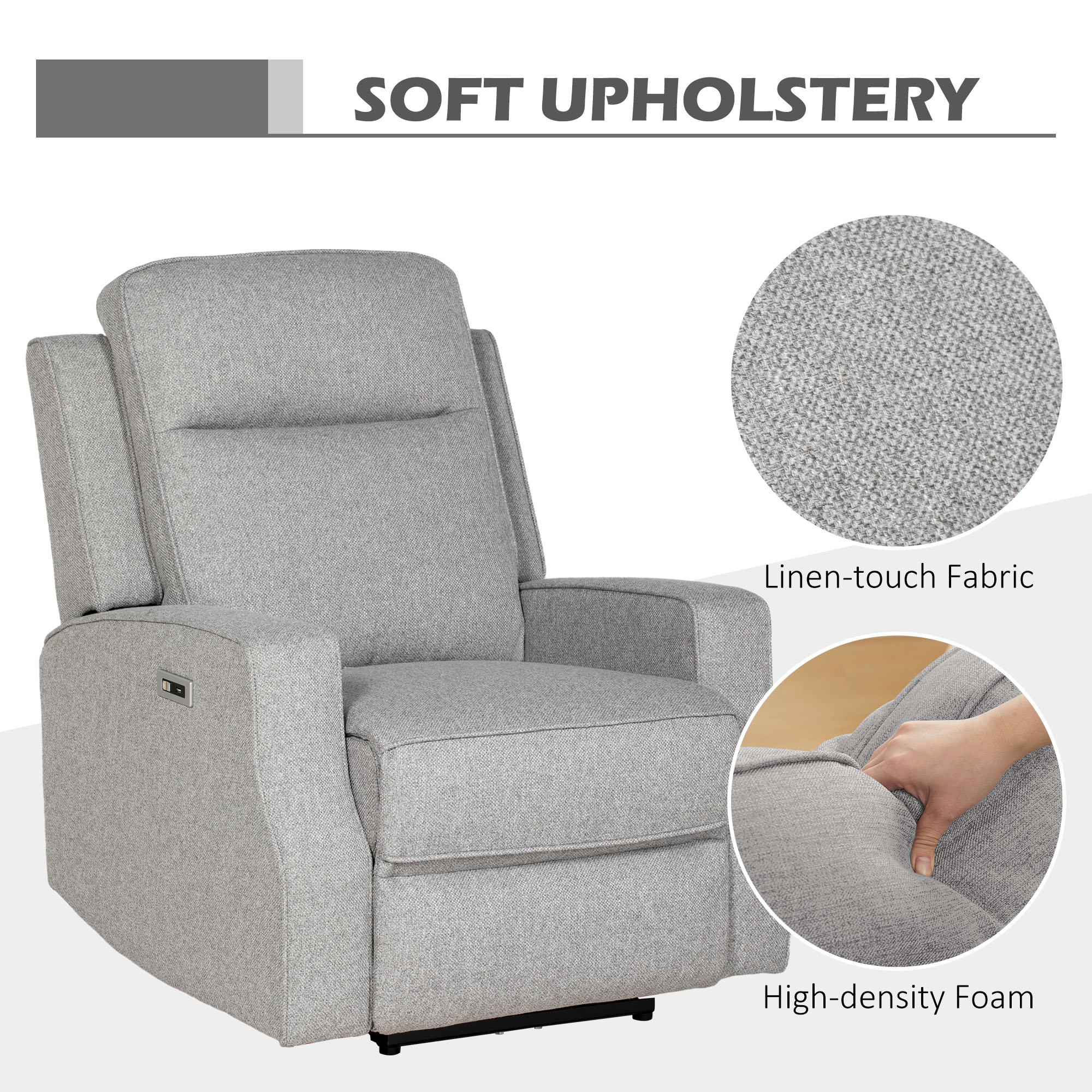 HOMCOM 150° Electric Reclining Chair, with USB port and Footrest Grey 6
