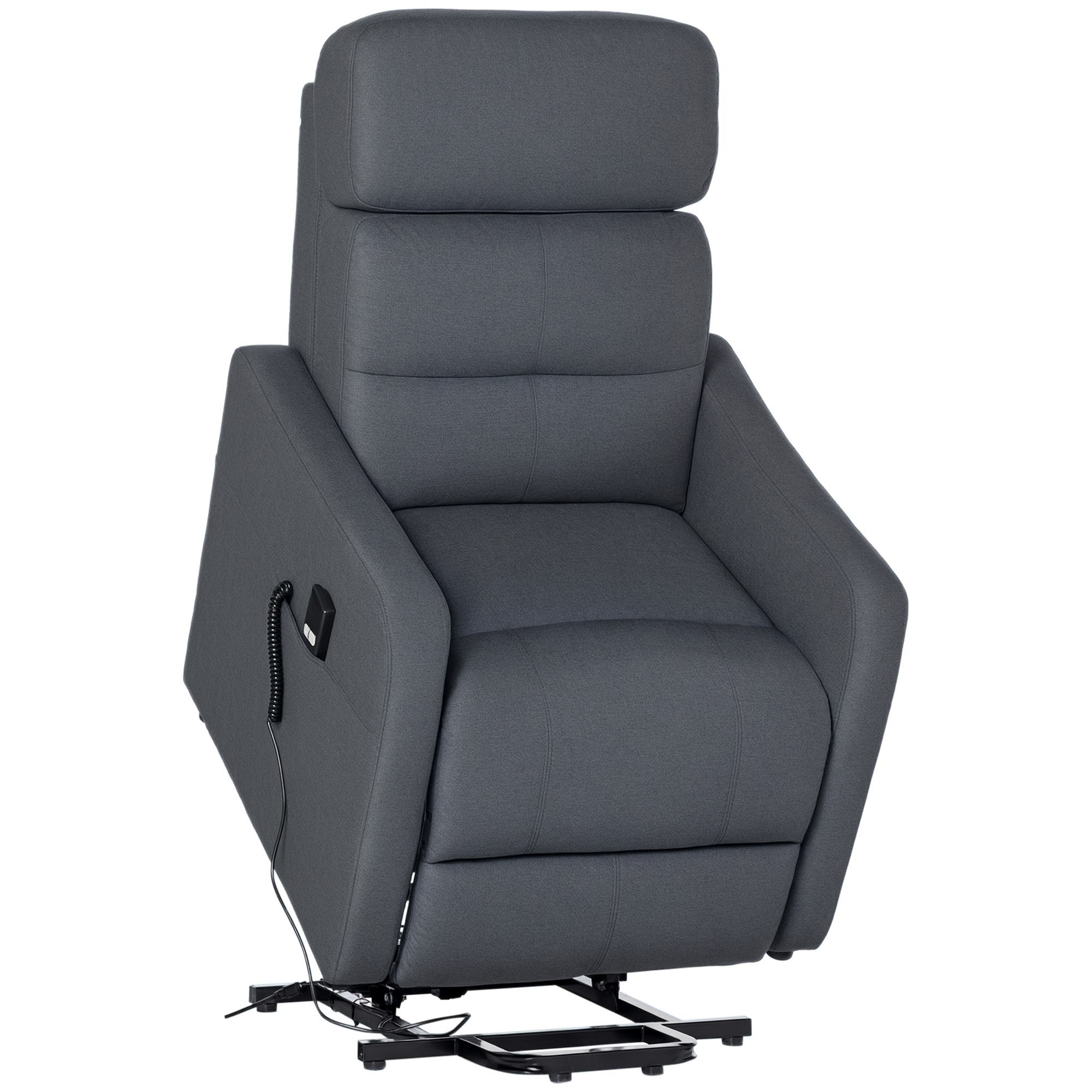 HOMCOM Fotoliu de relaxare cu functie de ridicare, inclusiv telecomanda, suport pentru picioare extensibil, 71 cm x 94 cm x 104 cm, Gri | Aosom Romania