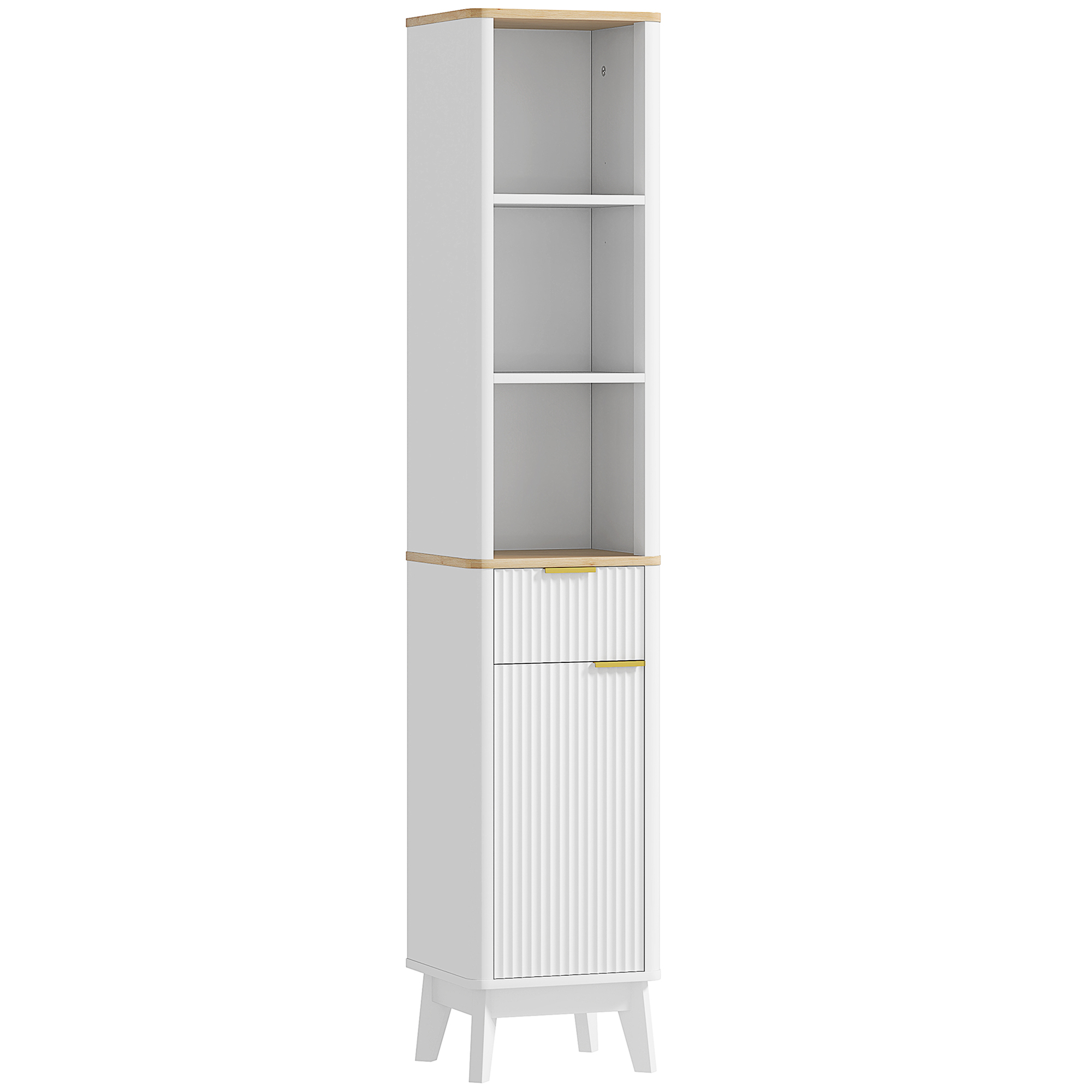 HOMCOM Dulap baie mobilier baie cu coloană cu 3 rafturi, sertar și 2 rafturi ajustabile 33 x 30 x 170 cm alb | Aosom Romania