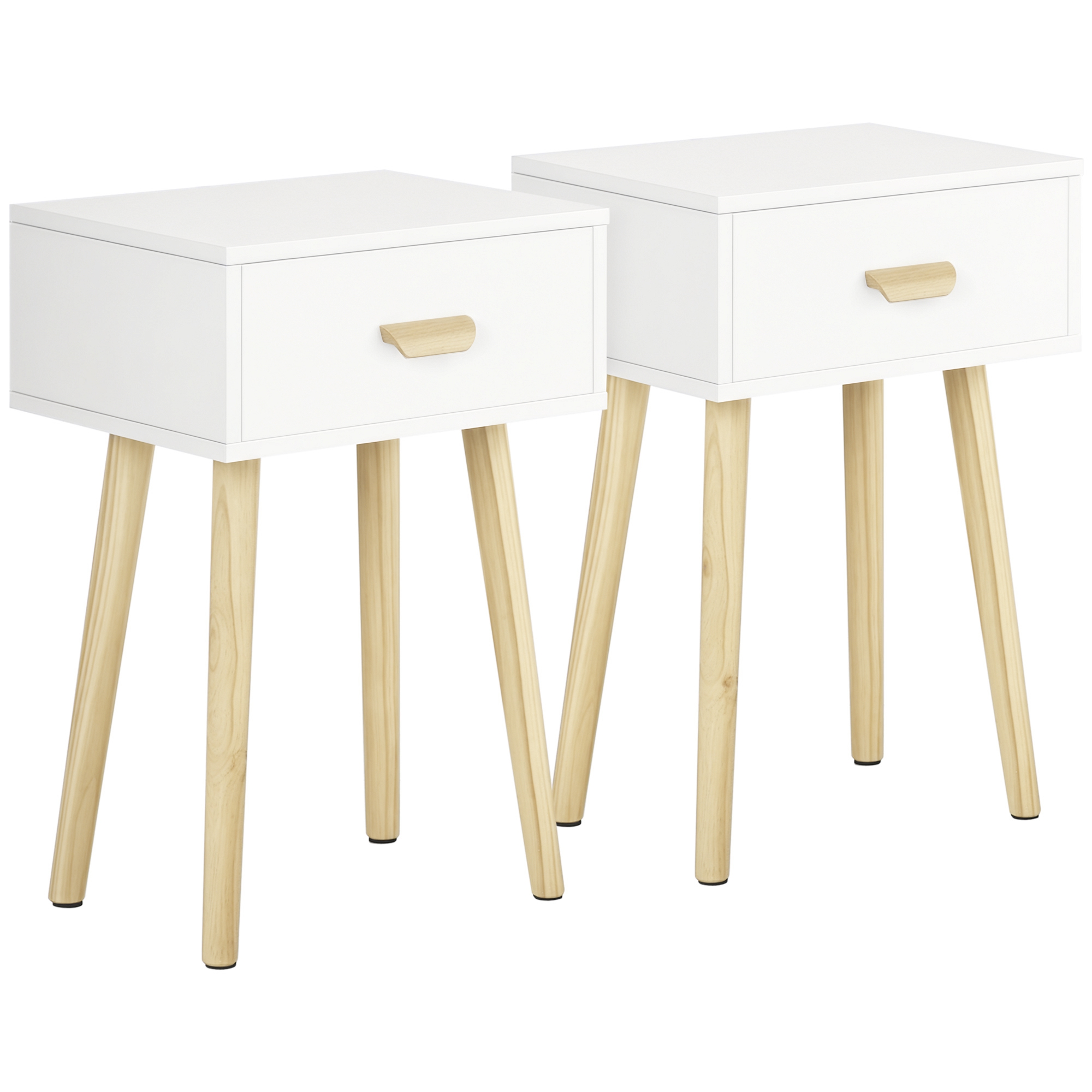 HOMCOM Set de 2 Noptiere cu Sertar și Picioare de Lemn pentru Dormitor Sufragerie Pat Birou 40,5x30,5x60 cm Alb | Aosom Romania