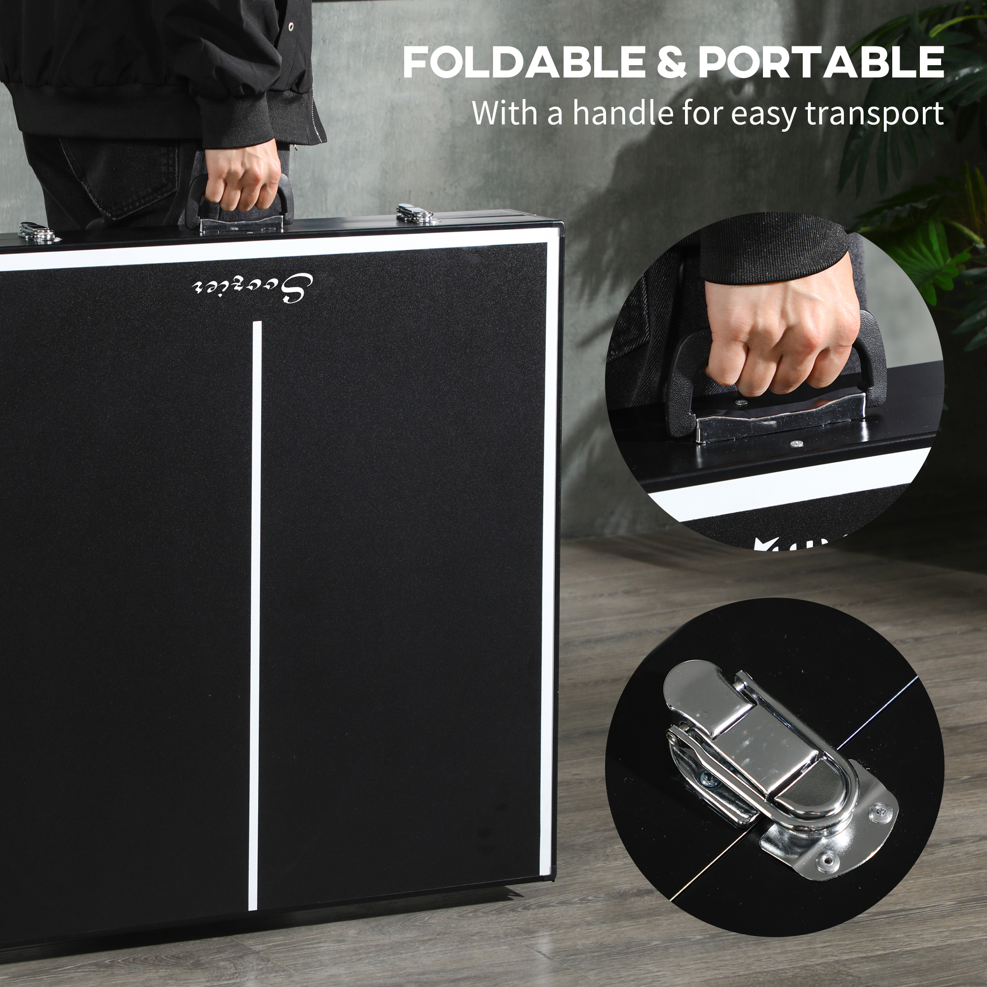 SPORTNOW 5ft Mini Table Tennis Table, Folding Ping Pong Table with Net and Aluminium Frame, Portable Ping Pong Game Set for Indoor Outdoor Use, Black 4