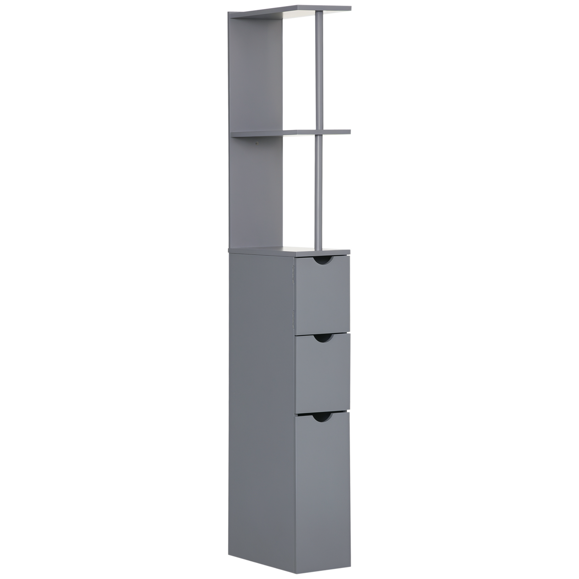 HOMCOM Coloană de Baie Modernă Mueble Auxiliar de Baño cu 2 Rafturi 2 Sertare și 1 Ușă Antivoltaică 15x33x136,5 cm Gri | Aosom Romania