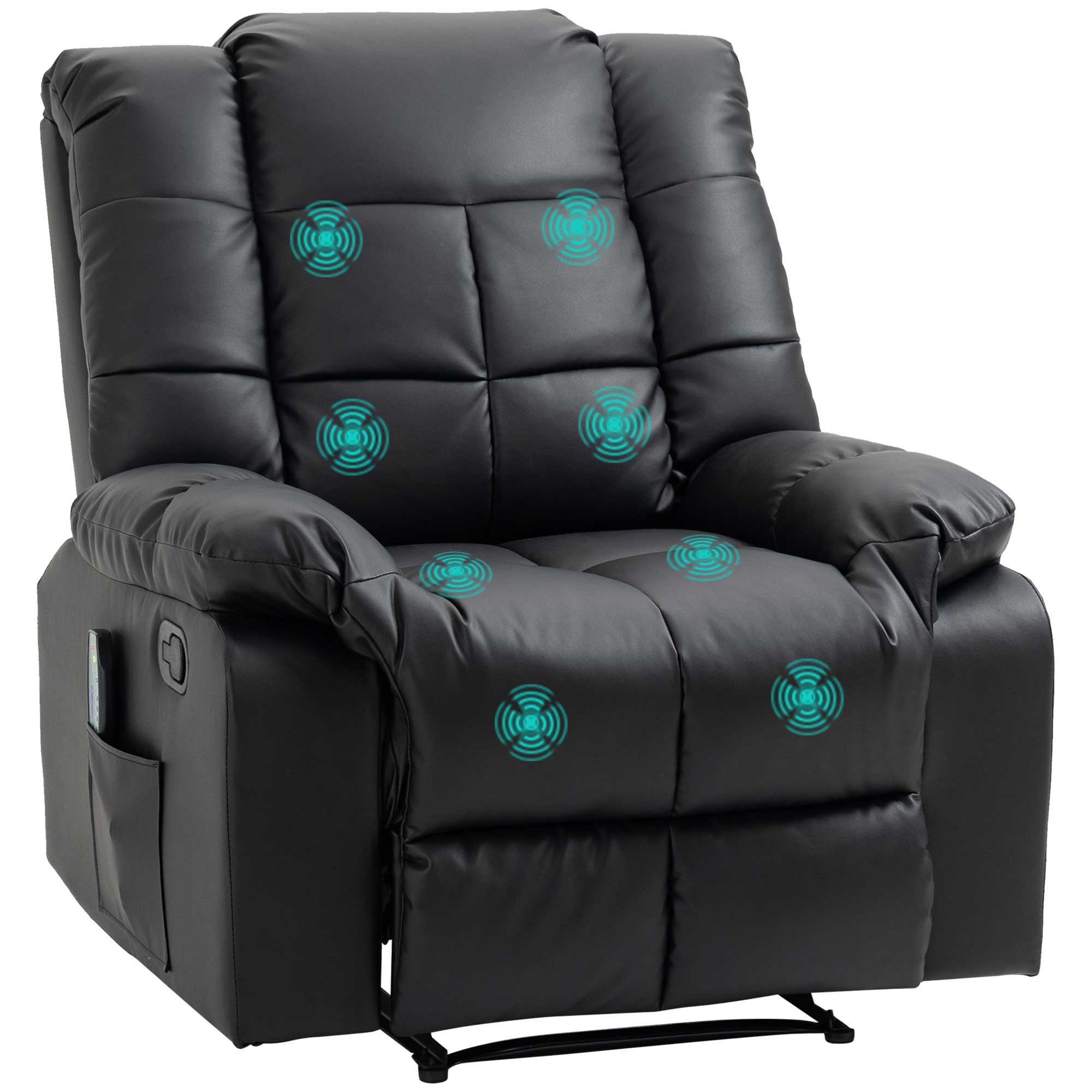 HOMCOM Scaun de Masaj Relaxant, Scaun de Relaxare, 8 Puncte de Vibrații, Funcție de Așezare, Piele Ecologică, negru, 94x99x99cm | Aosom Romania
