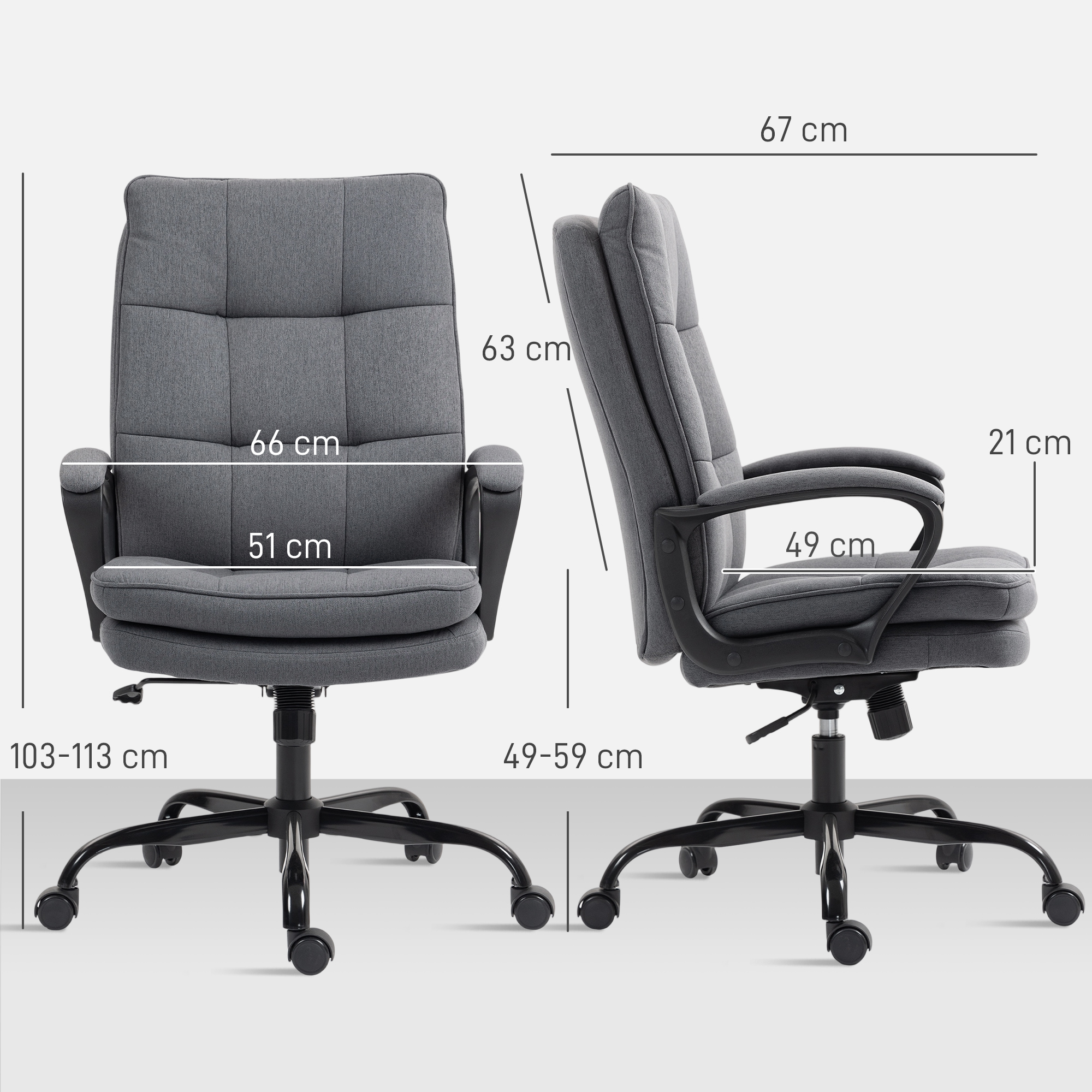HOMCOM Double Padded Linen-Look Office Chair Charcoal Grey 3