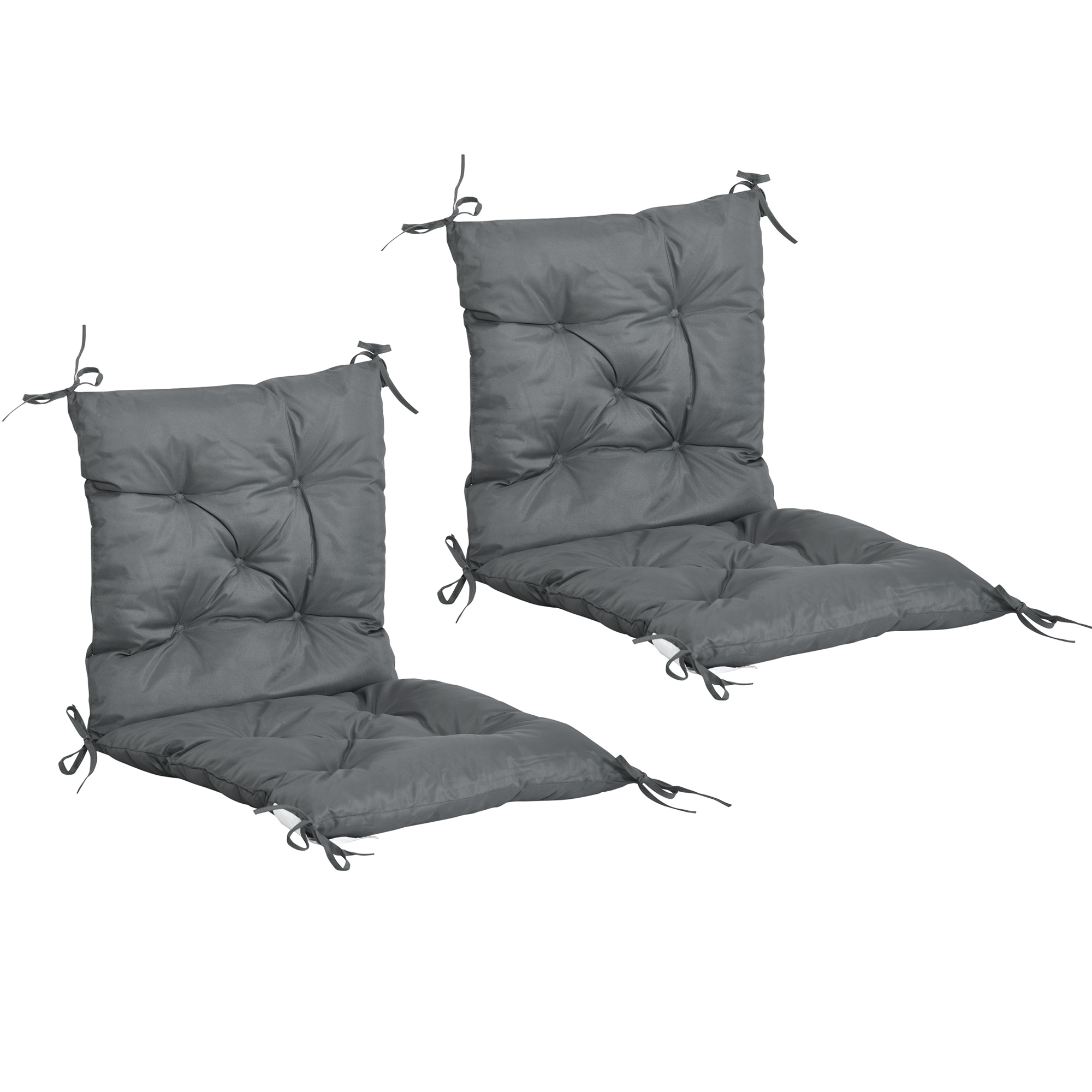 Outsunny Set de 2 perne de scaun de exterior, perne de grădină cu atașe, perne pentru terasă sau balcon, 98 x 50 x 8 cm, gri | Aosom Romania