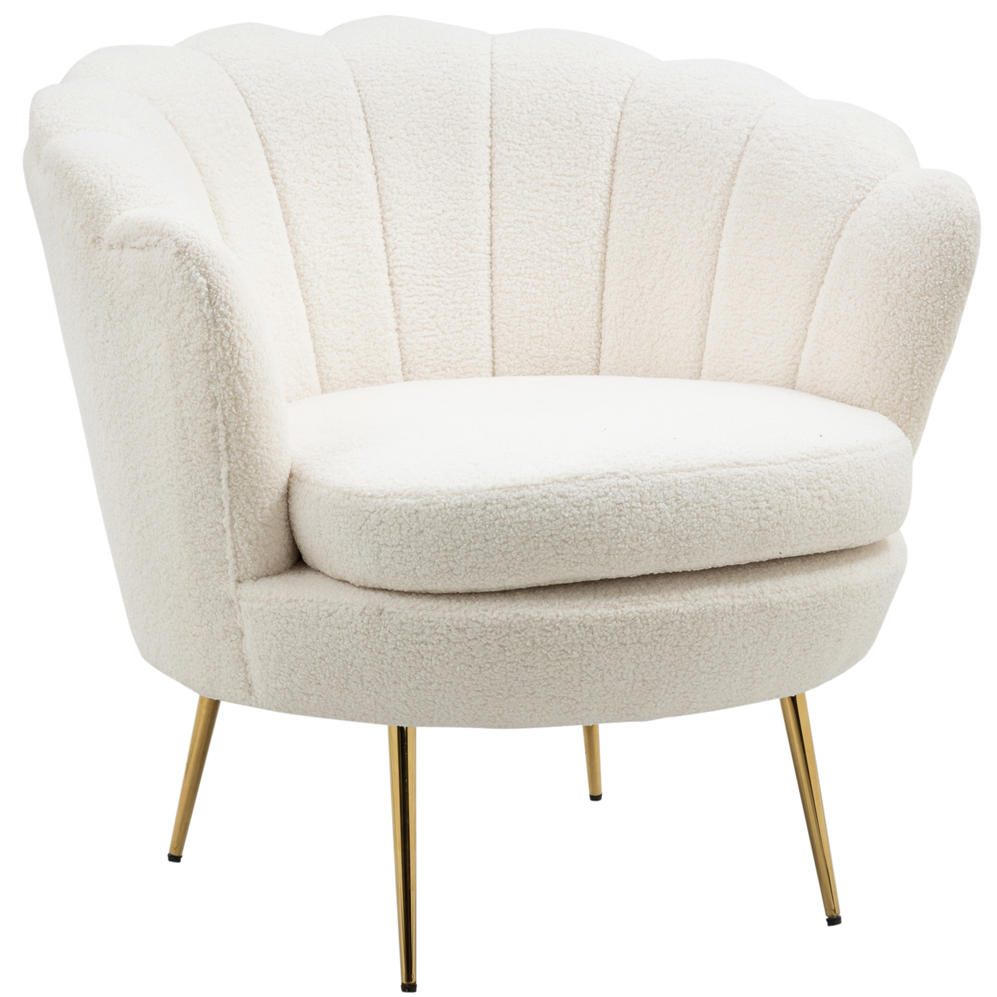 HOMCOM Scaun capitonat în formă de scoică, Scaun de relaxare, Scaun de relaxare, Piciorușe metalice cu aspect de aur, 79L x 77B x 77H cm, Alb | Aosom Romania
