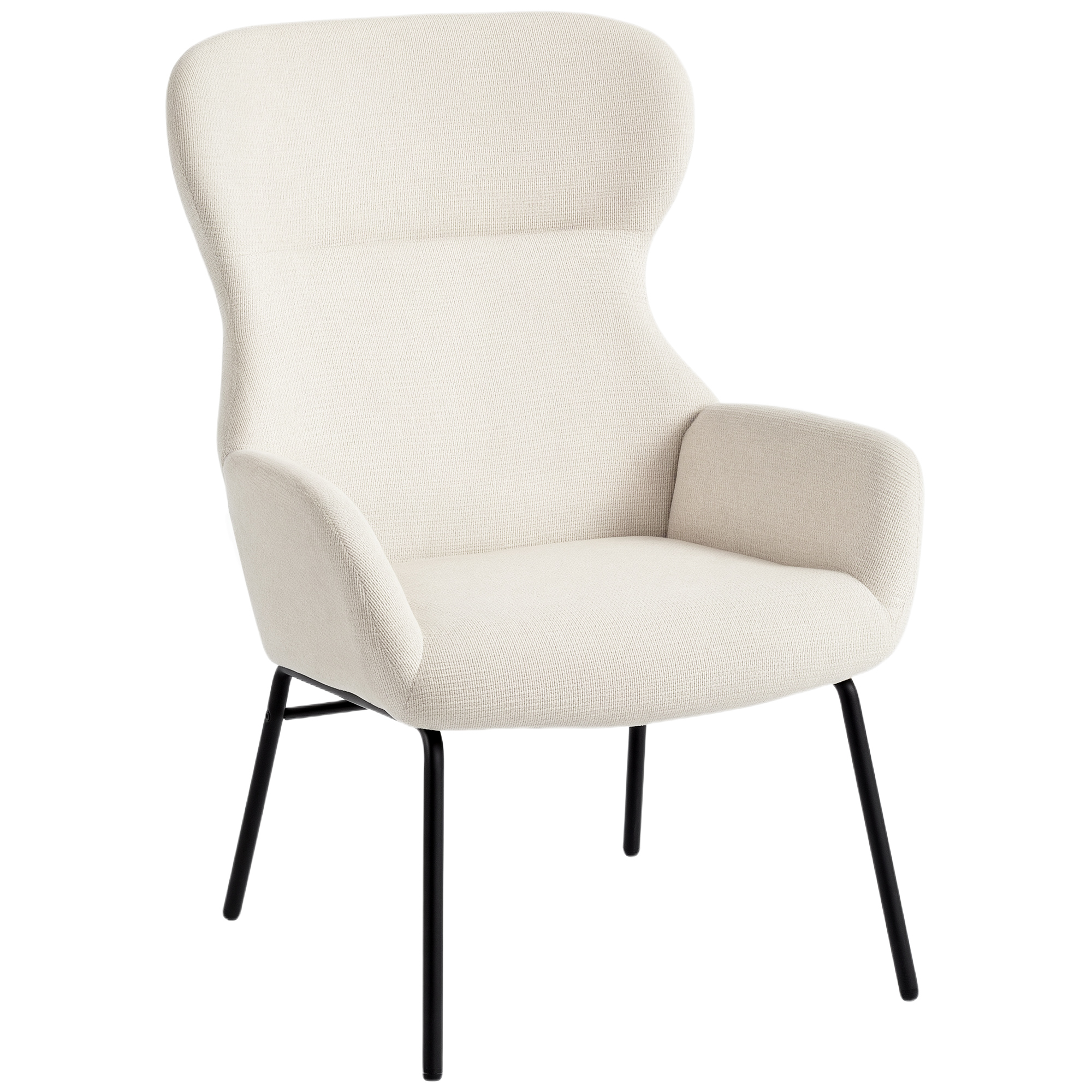 HOMCOM Sillón acolchado moderno de estilo orejero, respaldo alto, acolchado grueso, patas de acero, blanco crema
