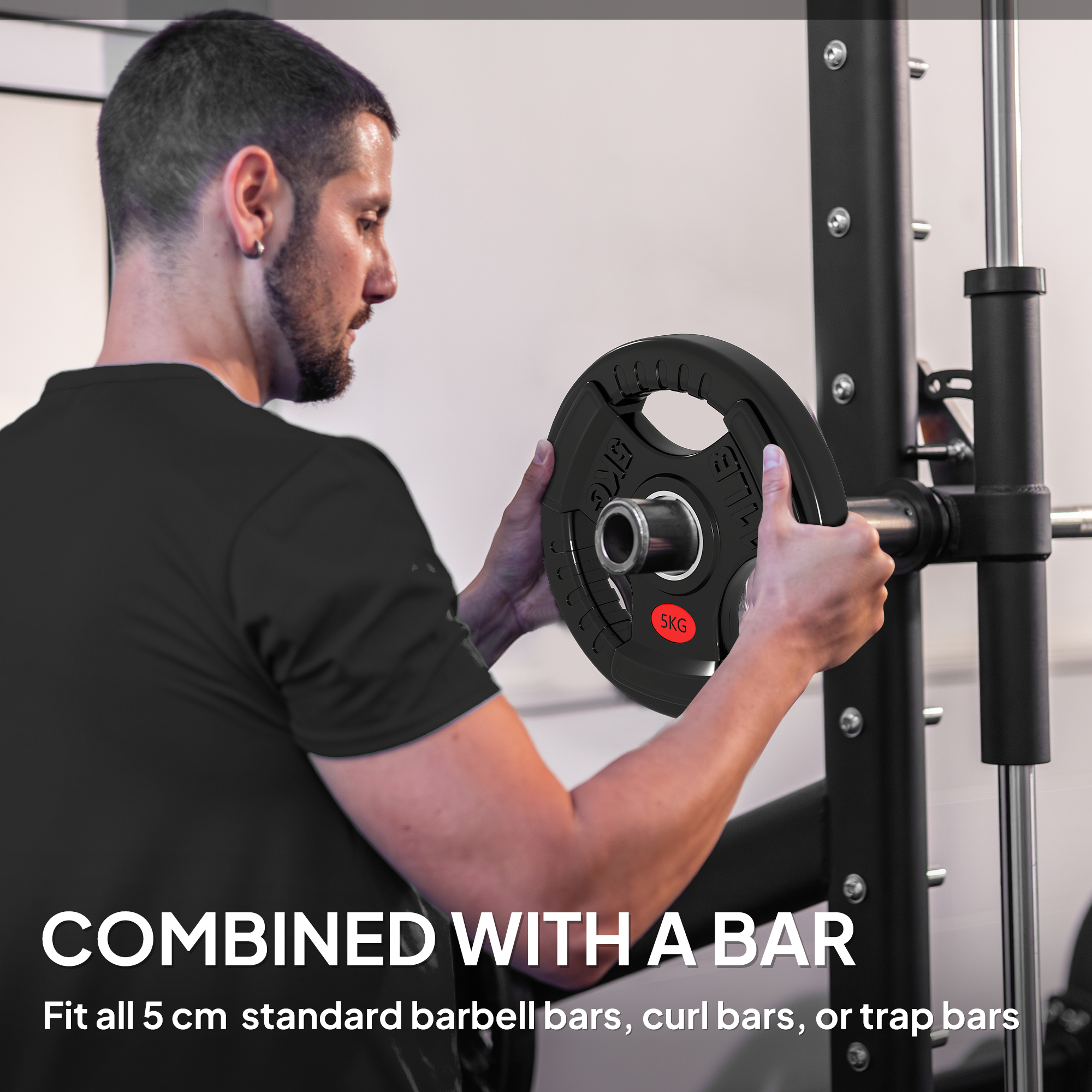SPORTNOW Olympic Weight Plates, 2"/5cm Weight Disc Pair with Tri-Grips, 2 x 5kg Dumbbell Plates for Weightlifting and Strength Training Home Gym Fitness Workout, Black 5