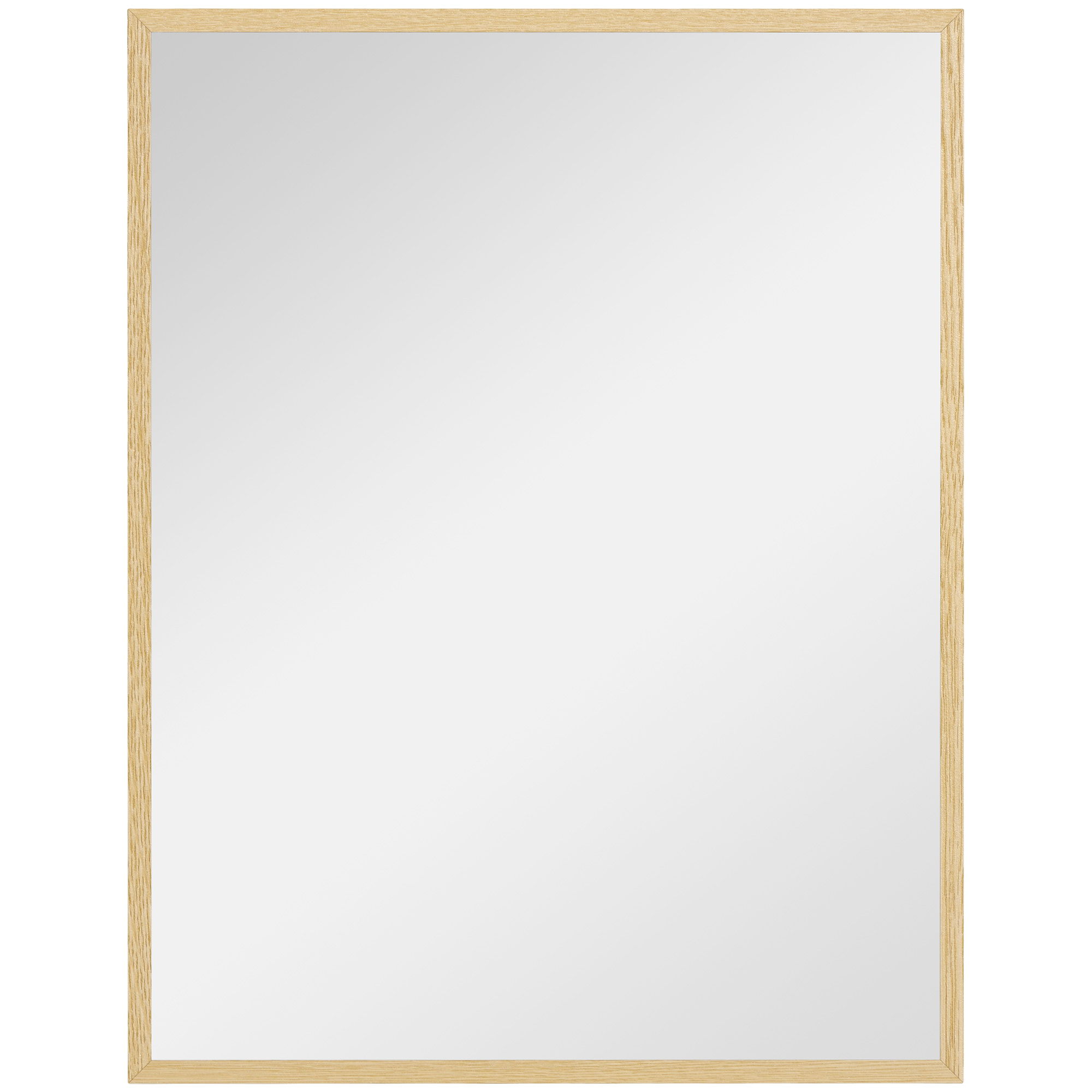 HOMCOM Oglindă de perete rectangulară 90 x 70 cm, cadru din lemn, ideală pentru baie, sufragerie sau dormitor, naturală | Aosom Romania