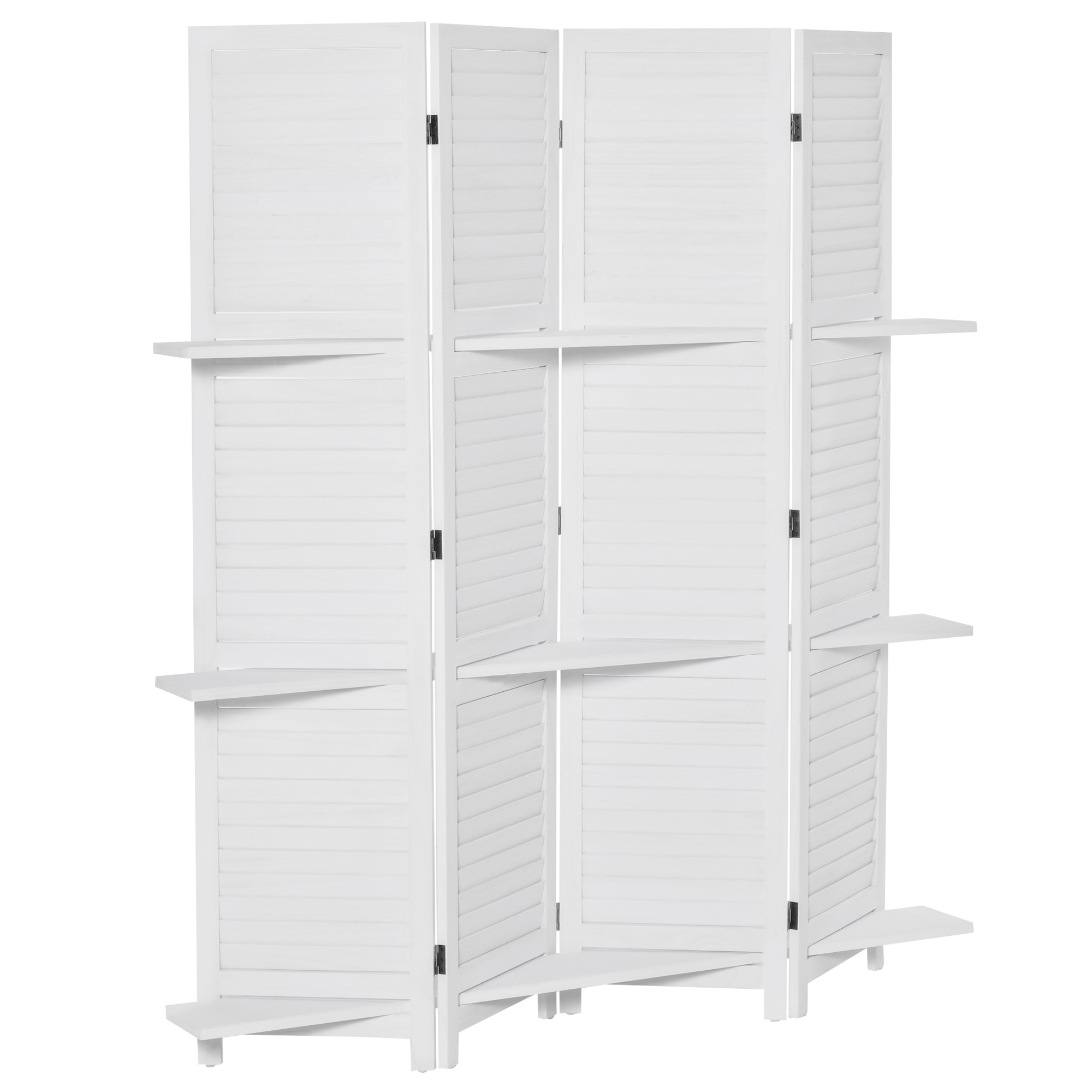HOMCOM Paravent interior 4 Panouri 160L x 170H cm 3 rafturi Pliabile separator de cameră Uși pliante Lemn de Paulownia Alb | Aosom Romania
