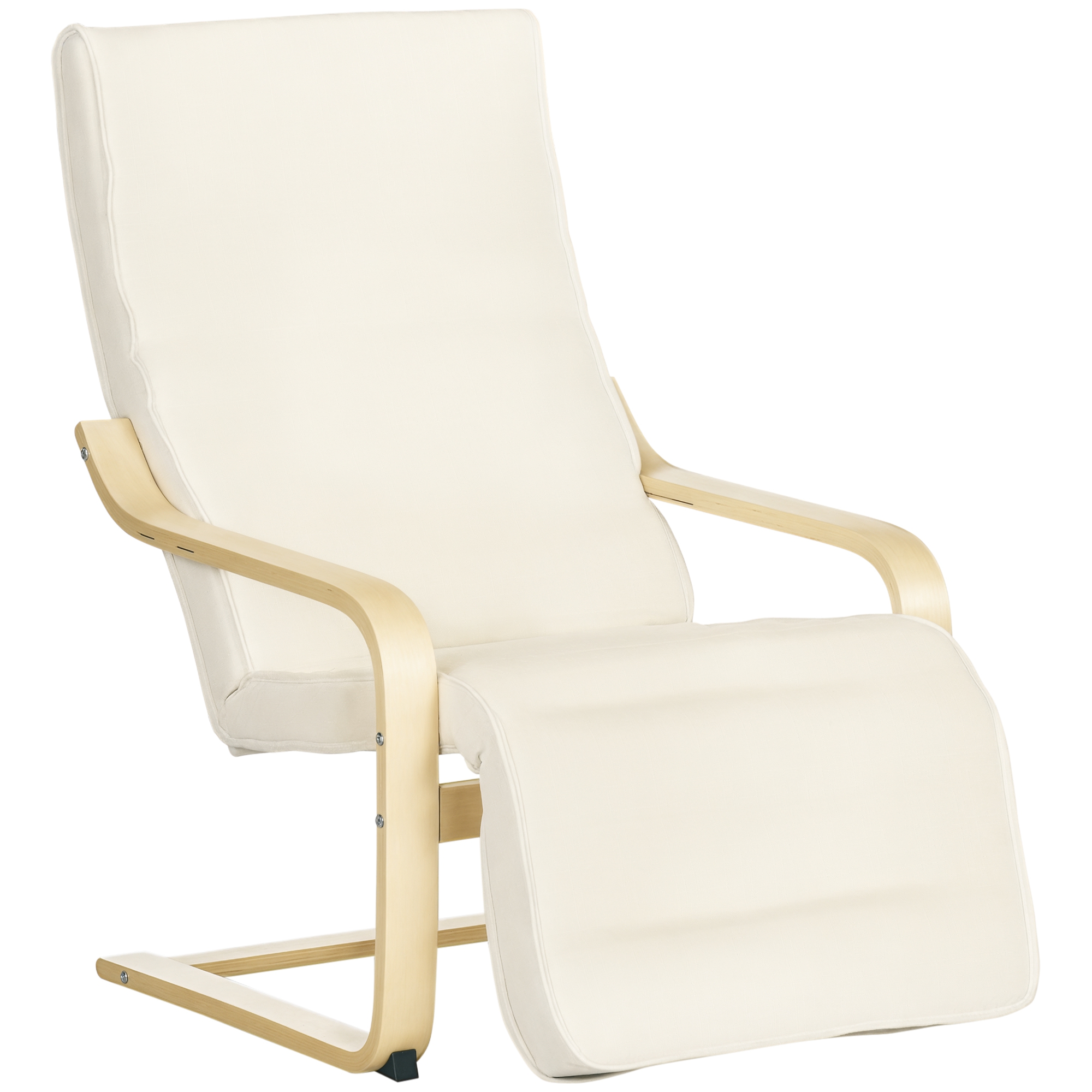 HOMCOM Fotoliu Relax Confort și Relaxare cu suport reglabil pentru picioare detașabil 94 x 66,5 x 100 cm Lemn Masiv Crem | Aosom Romania