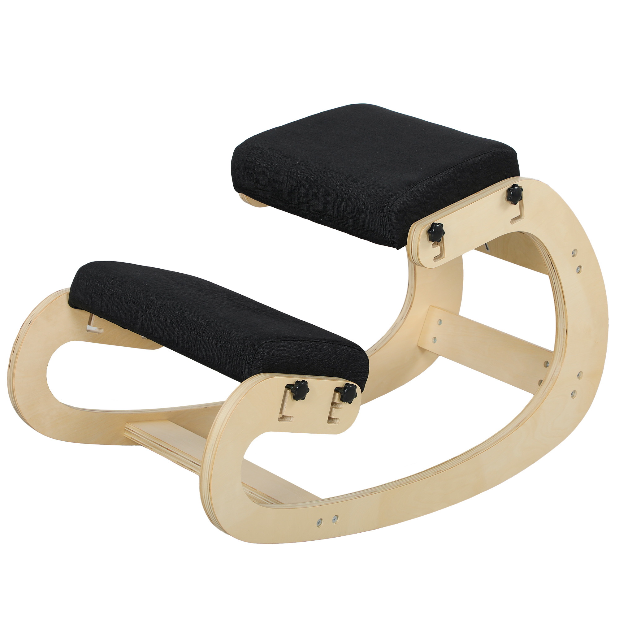 HOMCOM Siège assis genoux ergonomique, régalable, siège genoux, posture correcte en bois, polyester noir incl. avec repose-pieds   Aosom France