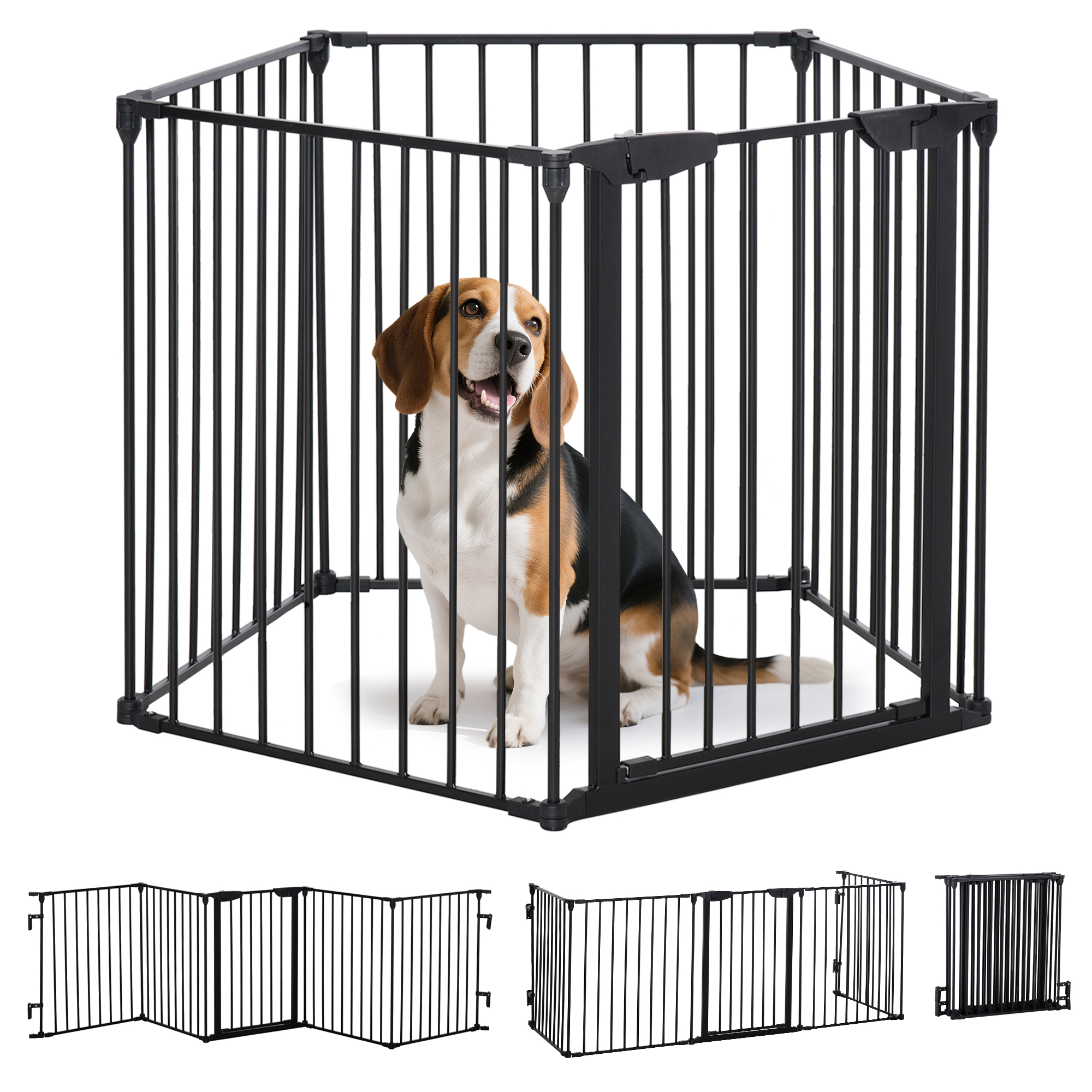 PawHut 2-in-1 afsluithek, veilig huisdieren speelplaats, opvouwbaar, stevig metaal, 300 x 3 x 74,5 cm, zwart | Aosom.nl afbeelding