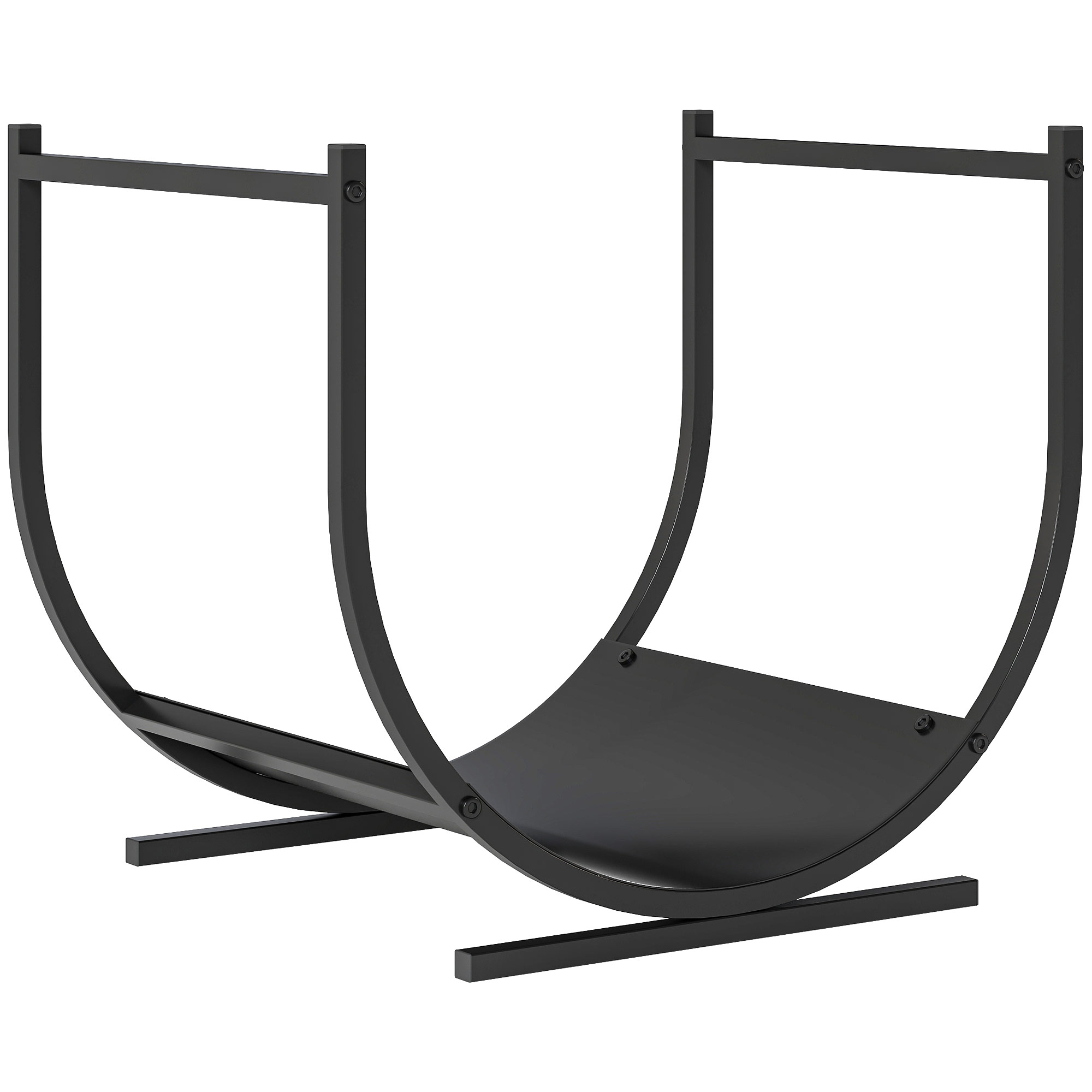Outsunny Soporte para leña de chimenea curvado y robusto para interior y exterior, marco de metal, 43 x 33 x 38 cm, negro