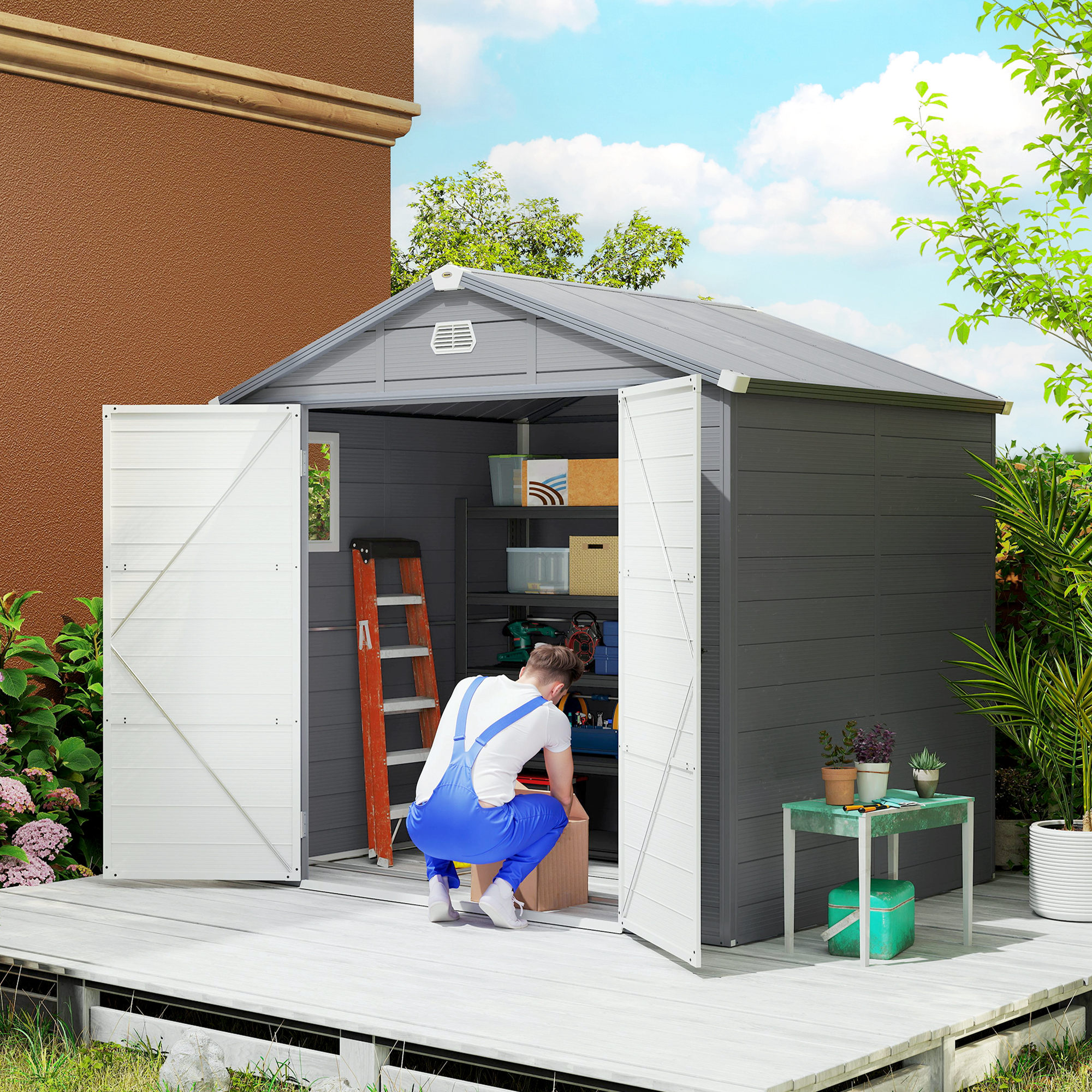 Outsunny Gerätehaus 4,1m³, Gartenhaus mit Pultdach, 240 x 190 x 180/228 cm, günstig online kaufen