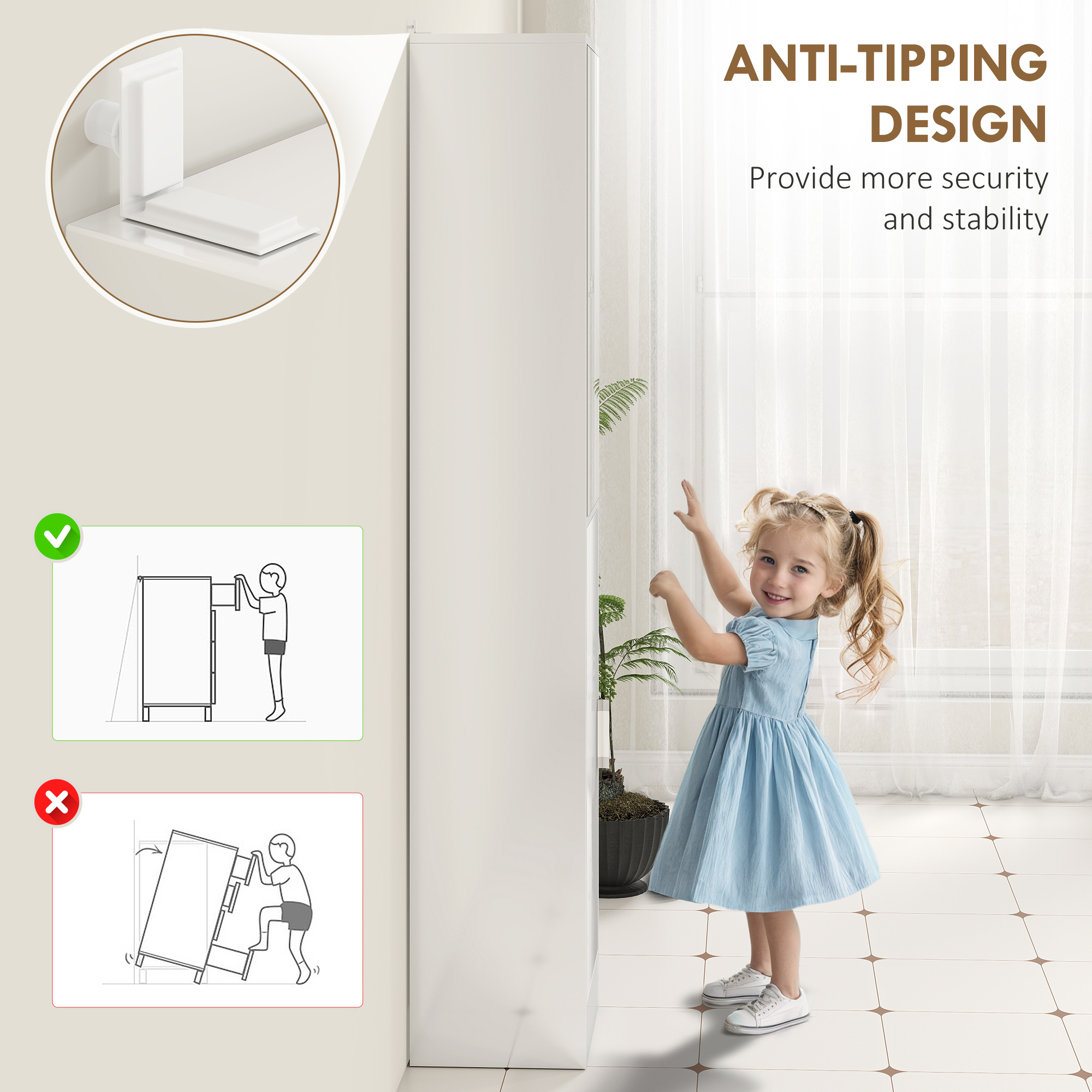 kleankin Tall Bathroom Cabinet with Mirror and Adjustable Shelf High Gloss White 6